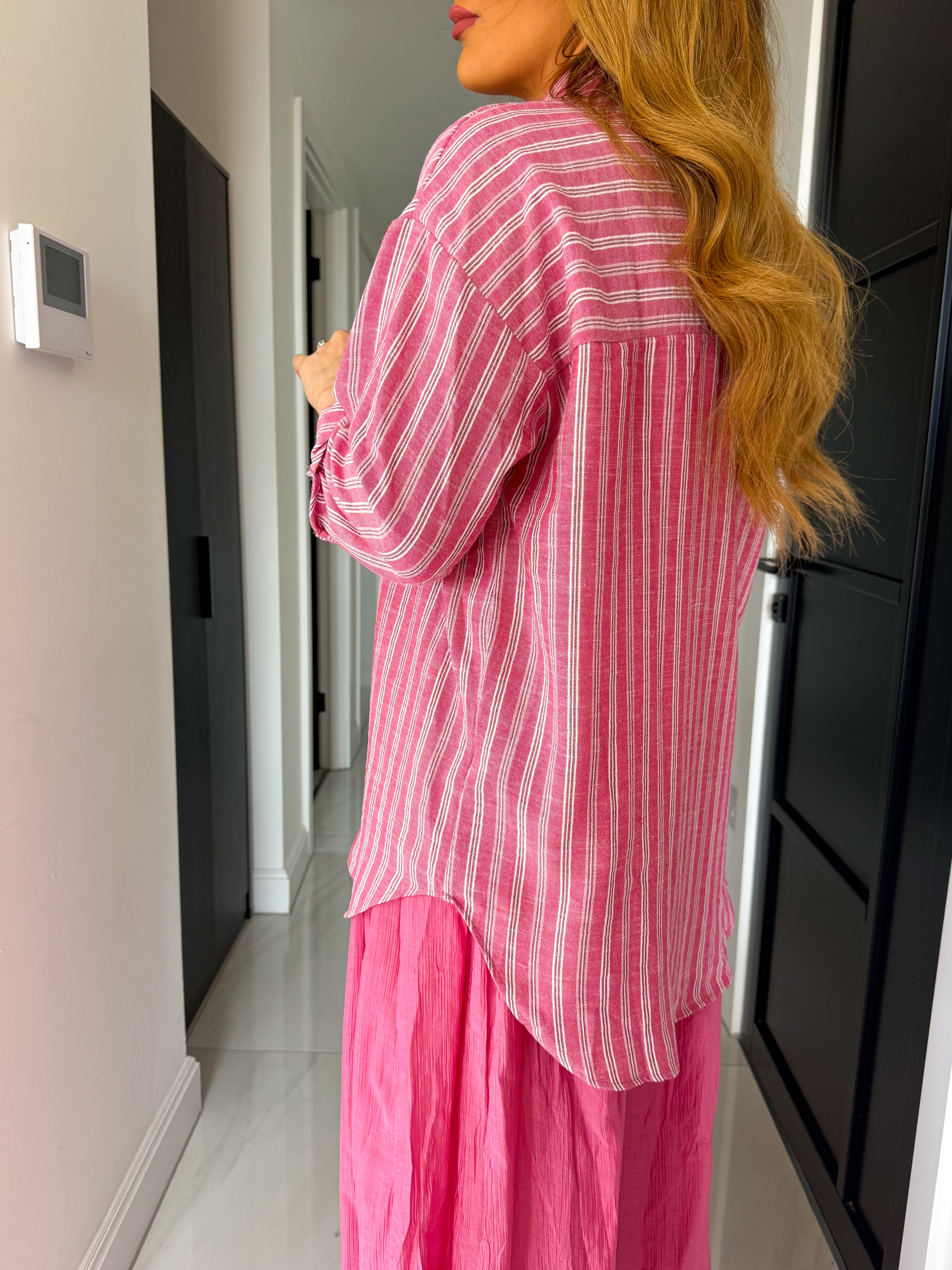 Relaxed Fit Tie Detail Shirt In Pink Stripe