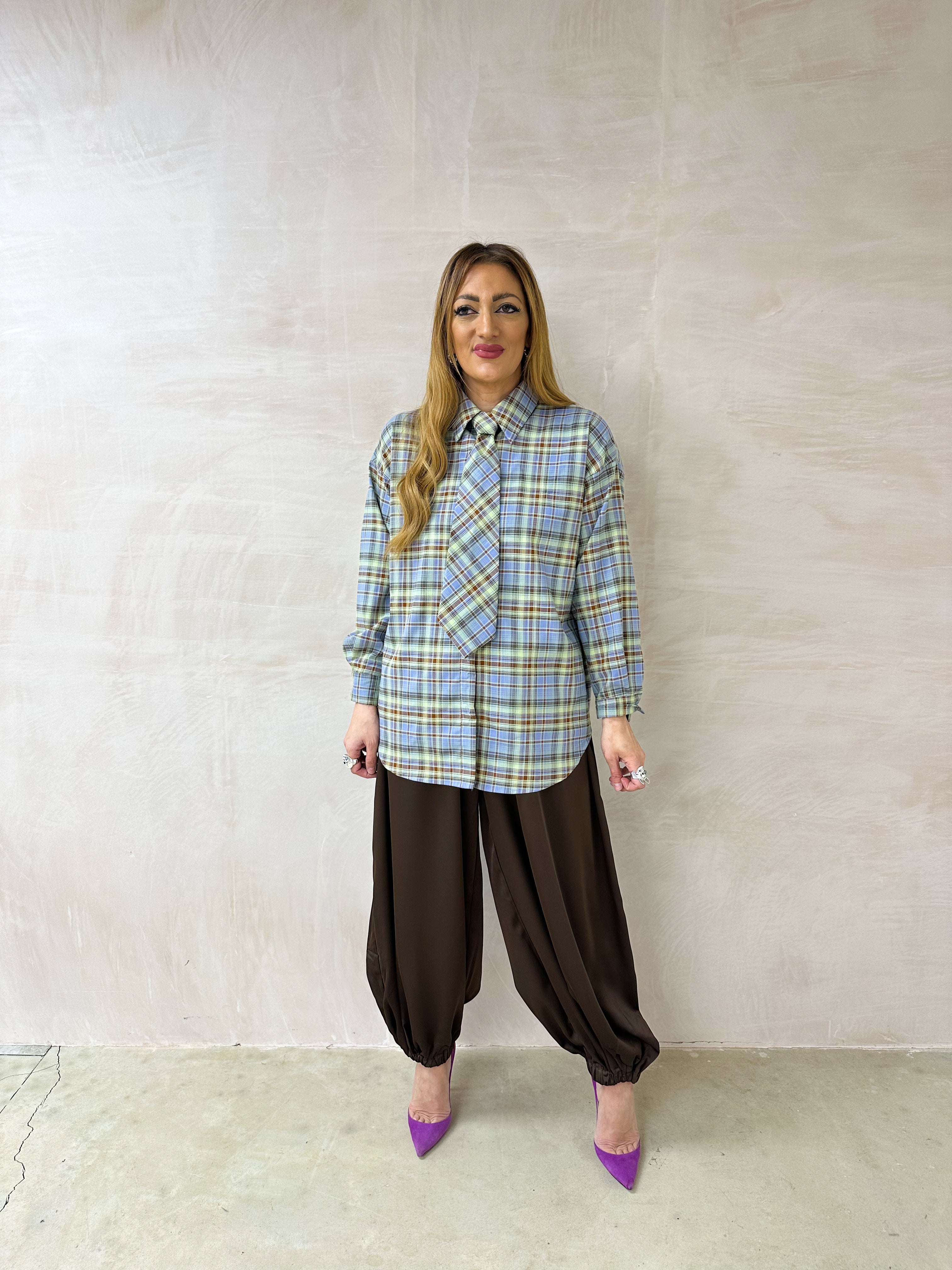 Relaxed Fit Tie Detail Shirt In Multi Tartan