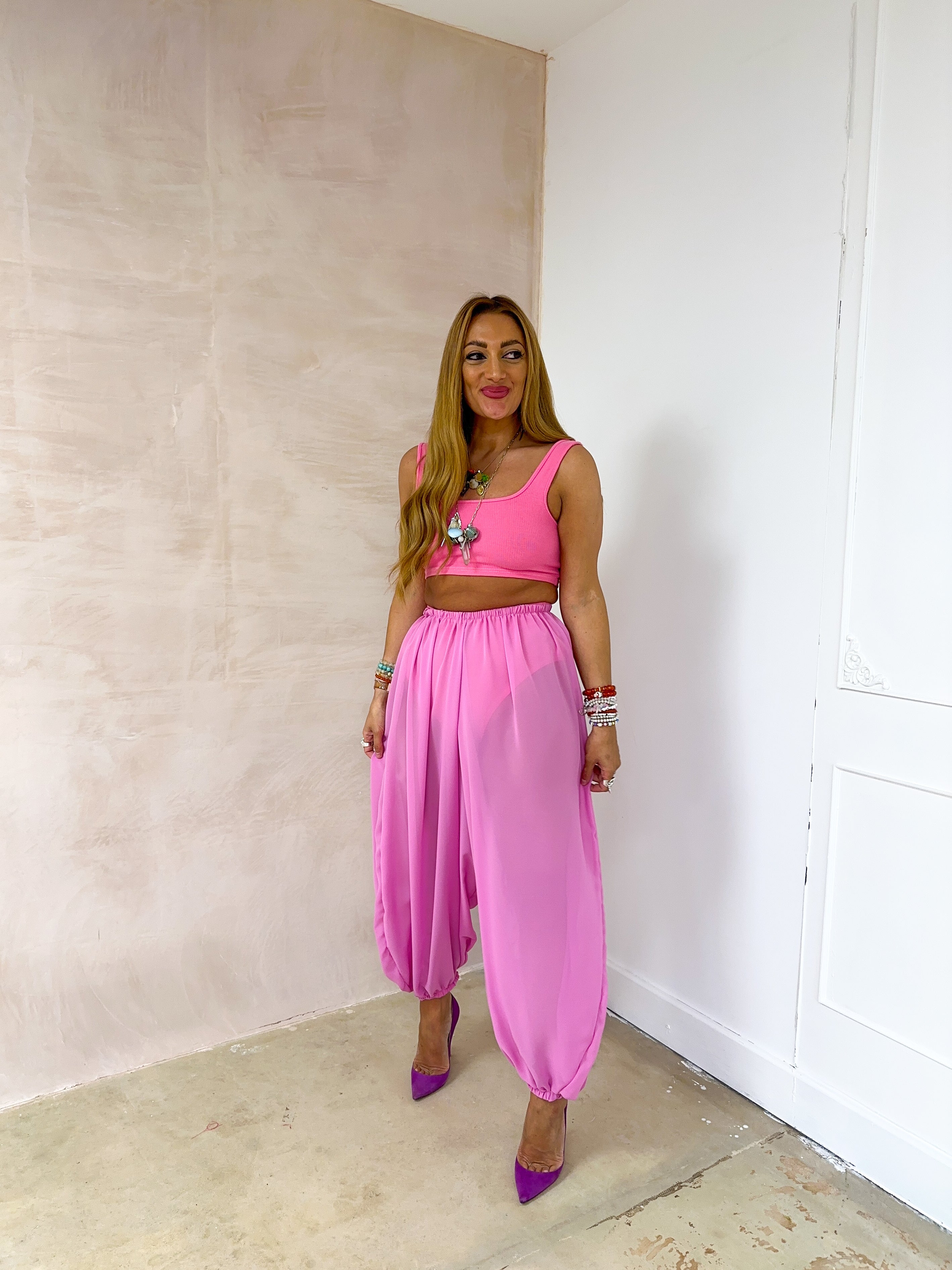 Crop Rib Jersey Bralette In Hot Pink