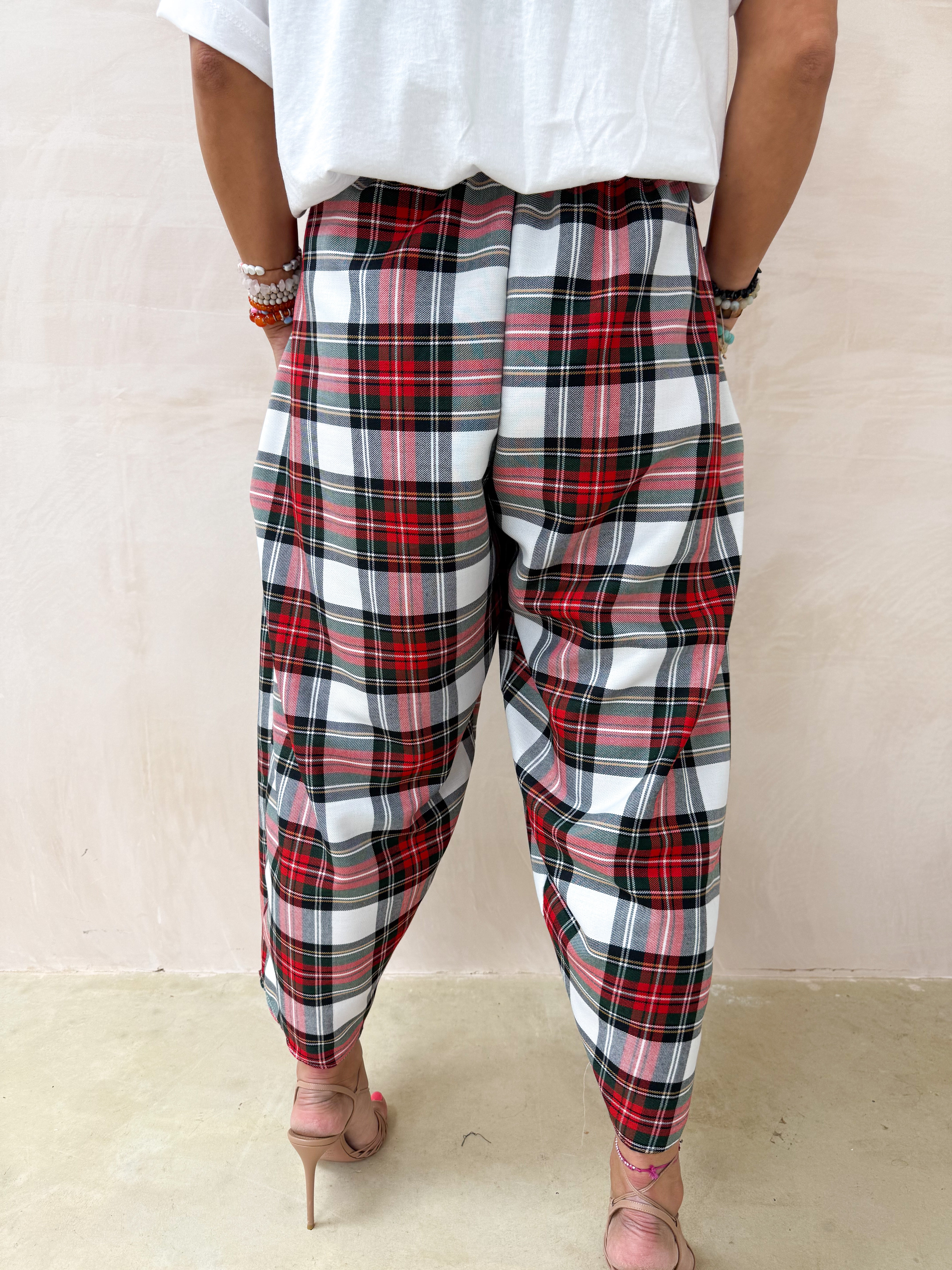 Muse Balloon Trousers In Red/White Tartan