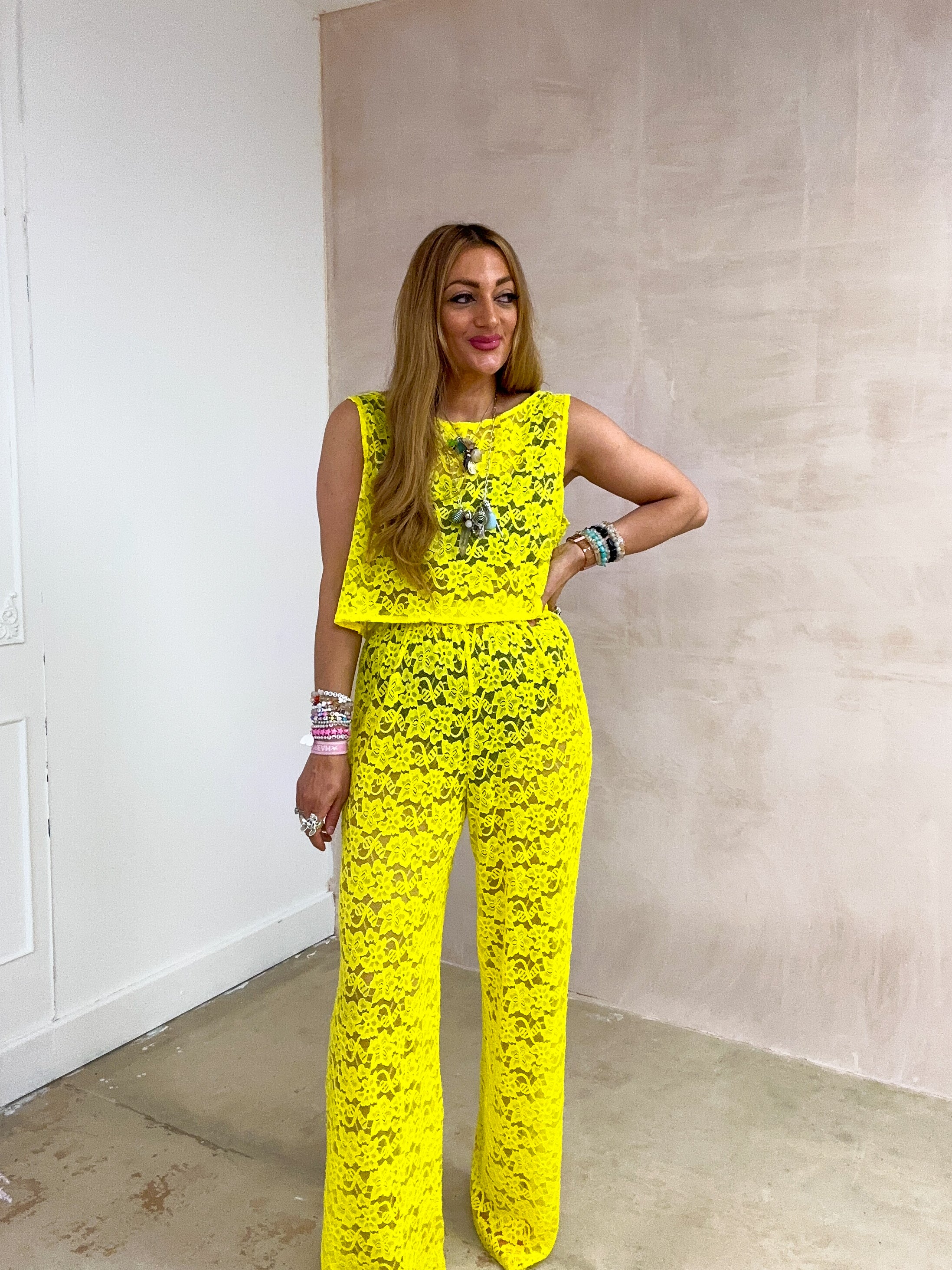 Lace Vest Top In Yellow