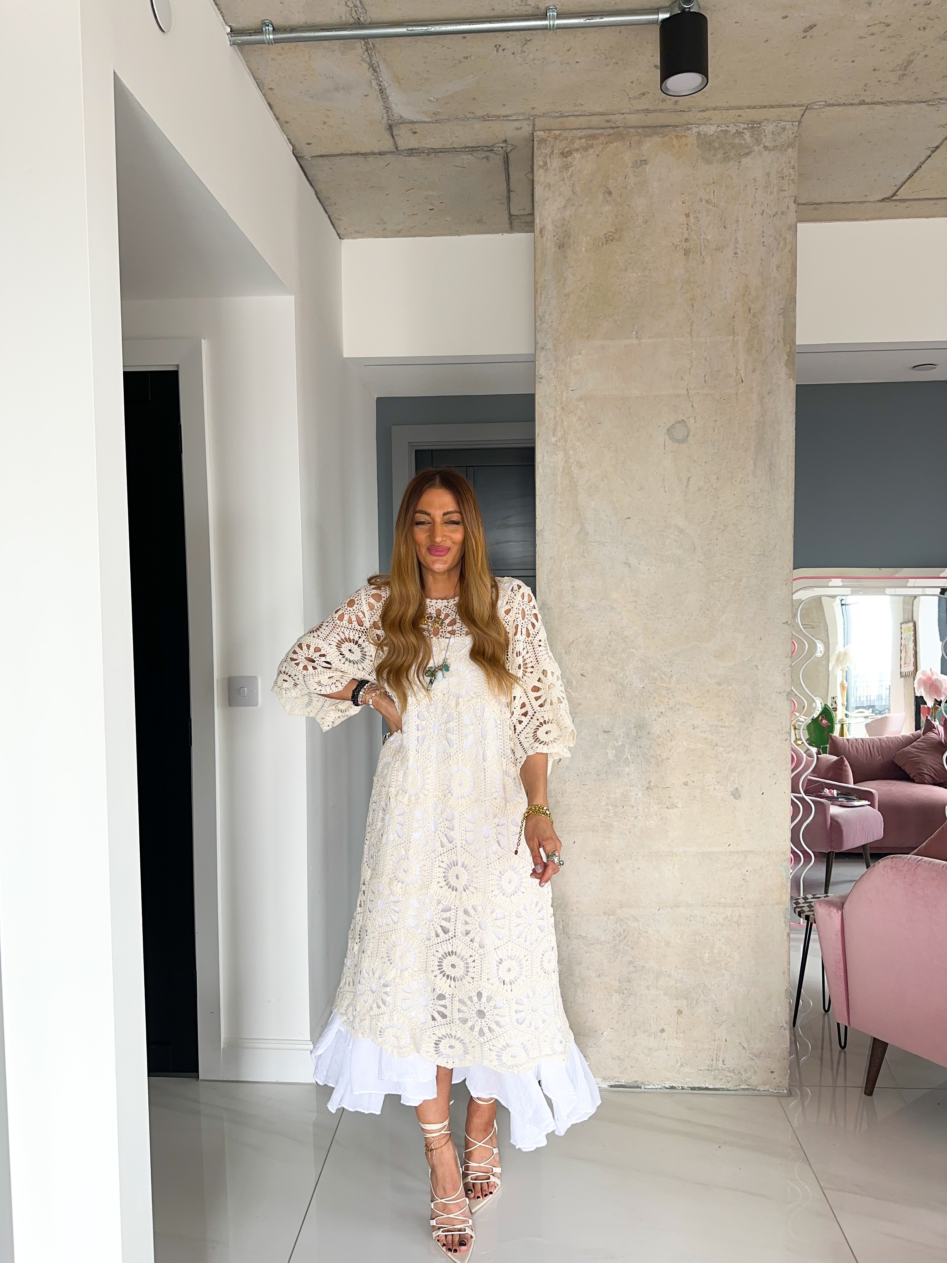 T-Shirt Shape Midi Dress In Crochet
