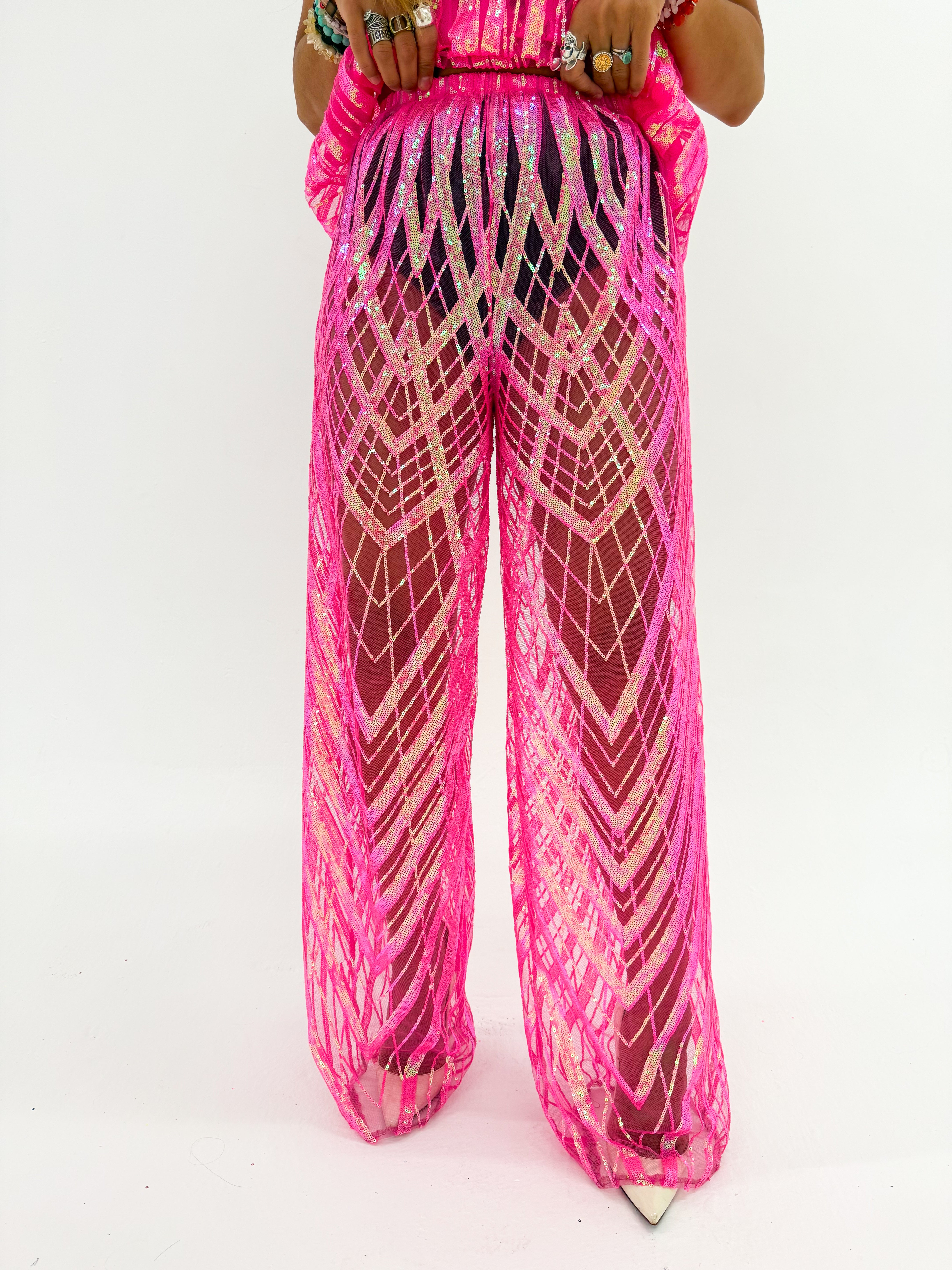 Solaris Vega Sequin Trousers In Hot Pink
