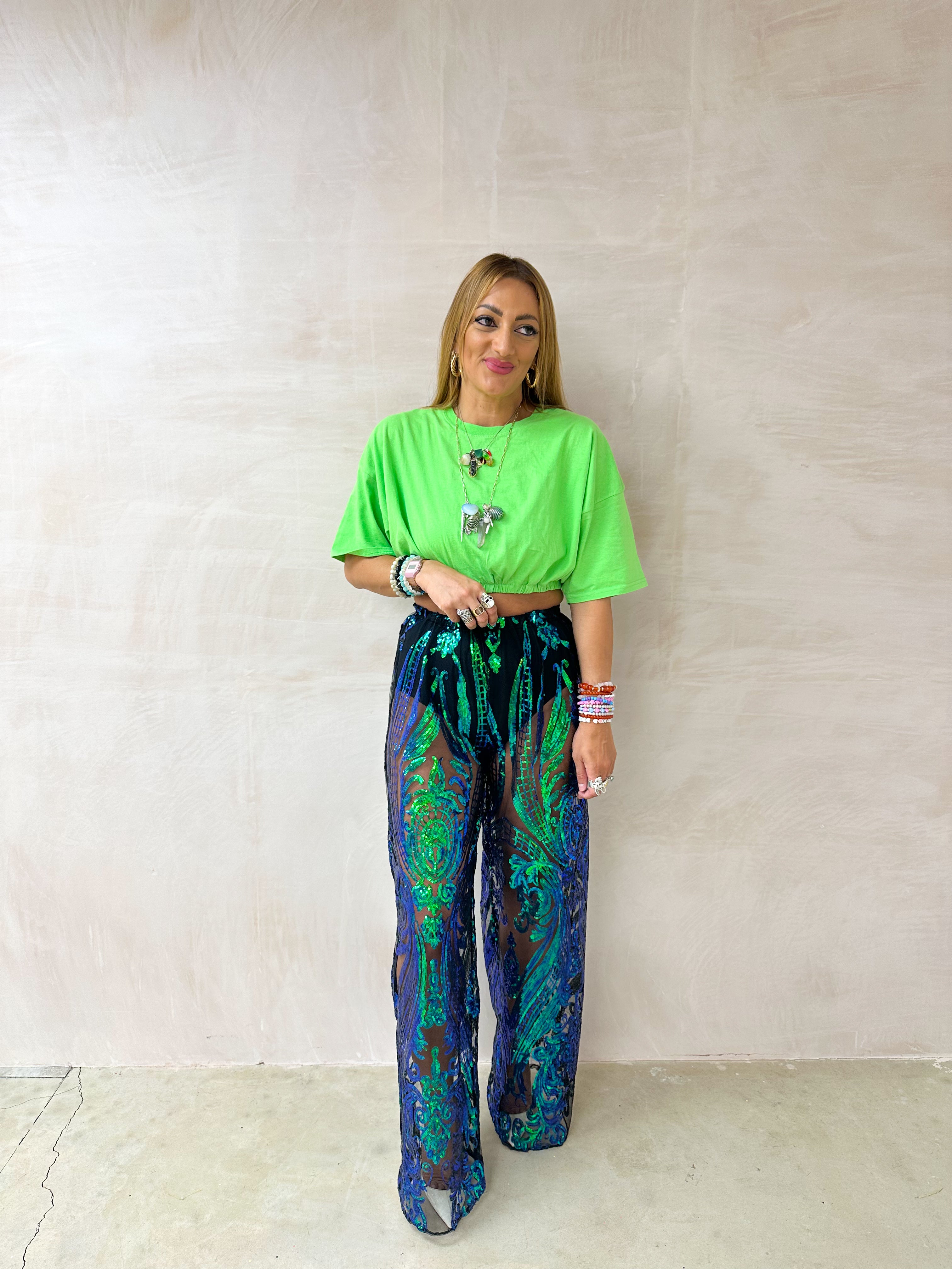 Cropped Basic T-Shirt In Neon Green