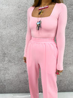 Square Neck Basic Bodysuit In Candy Pink