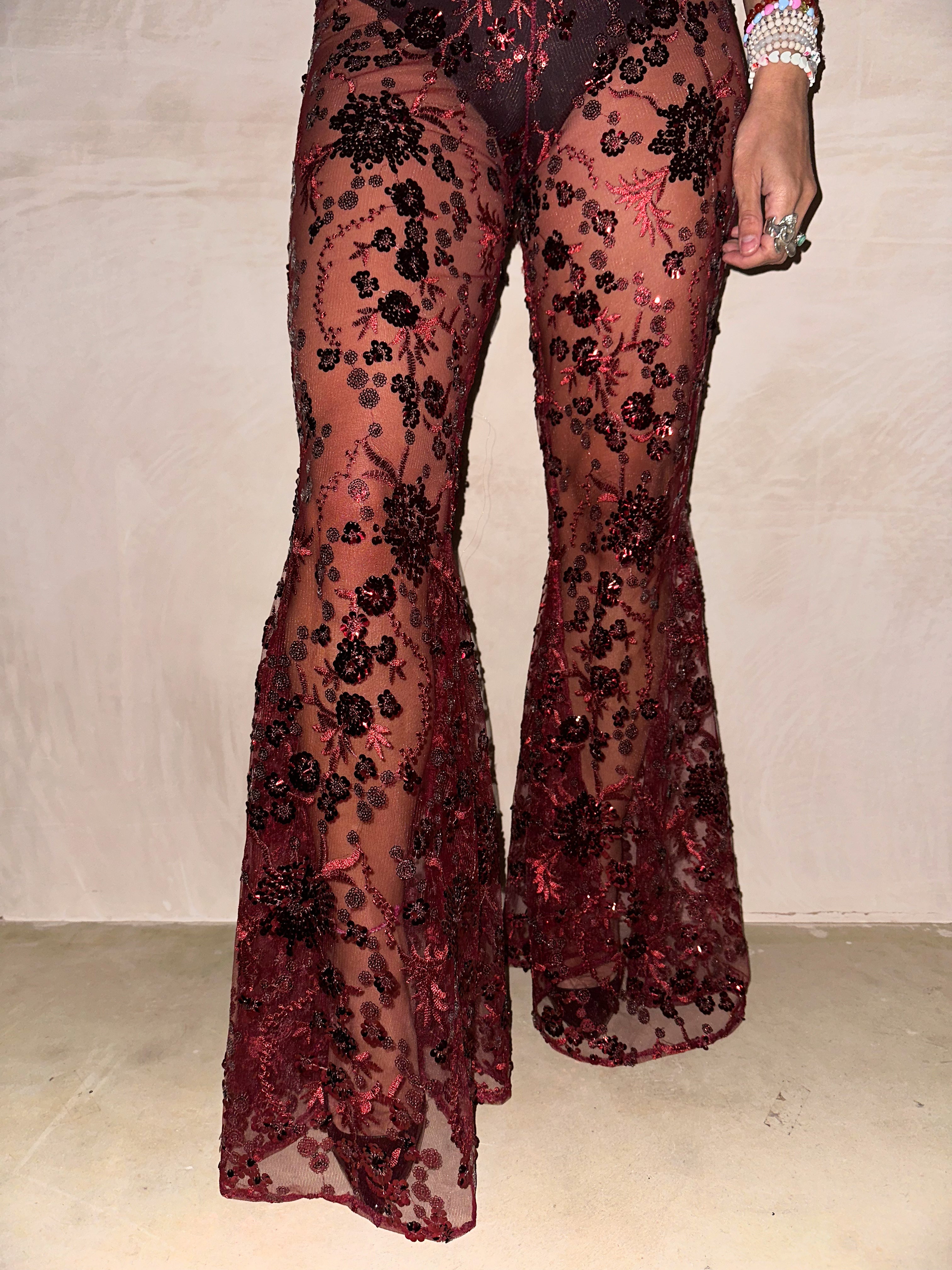 The Midnight Sequin Extreme Flares In Burgundy
