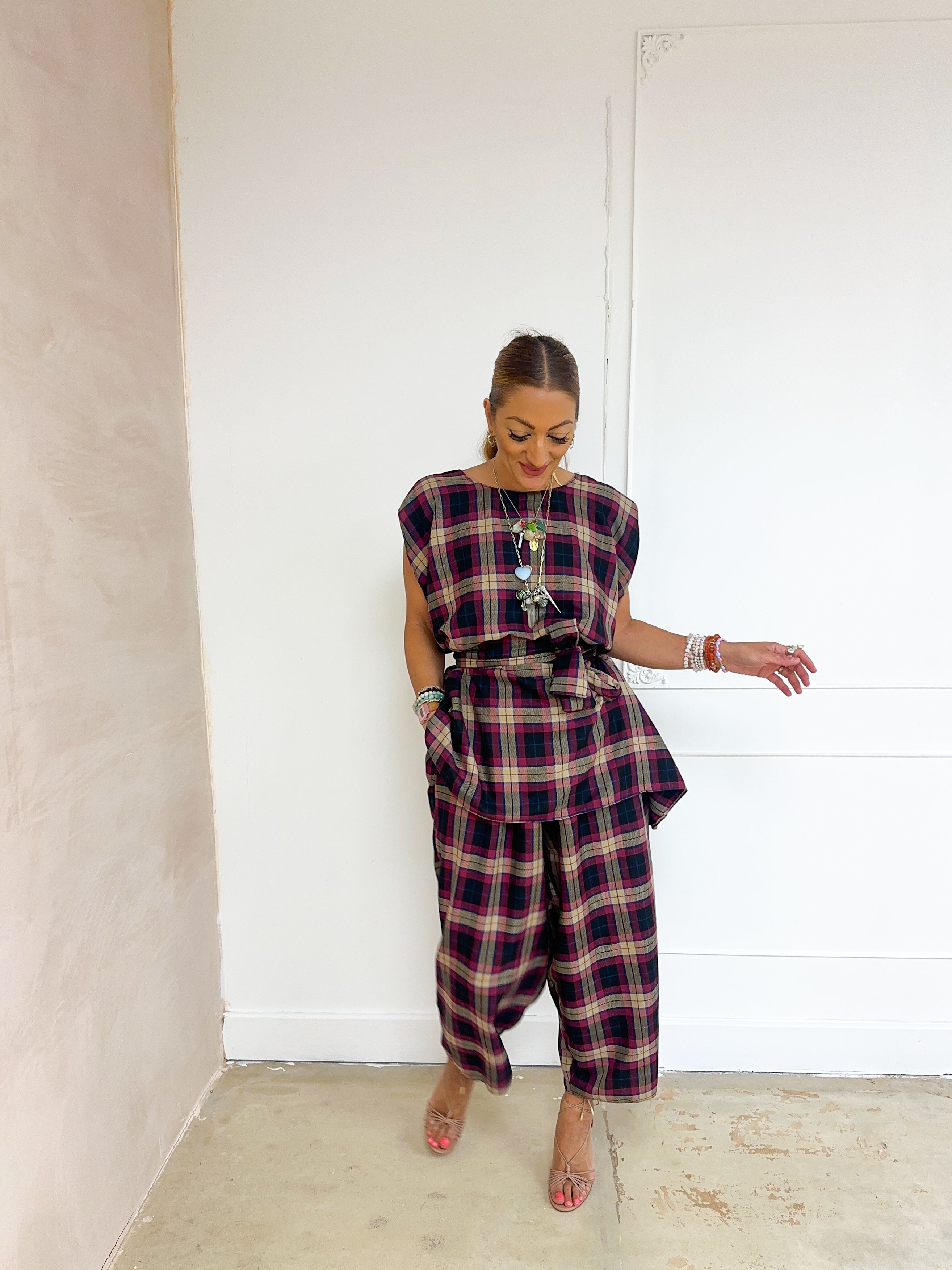 Muse Balloon Trousers In Purple Tartan