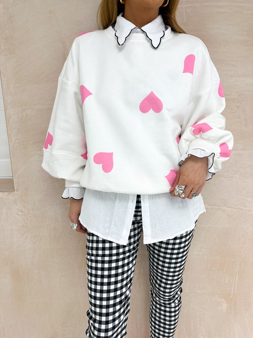 Baby Pink Scattered Heart Sweatshirt In White