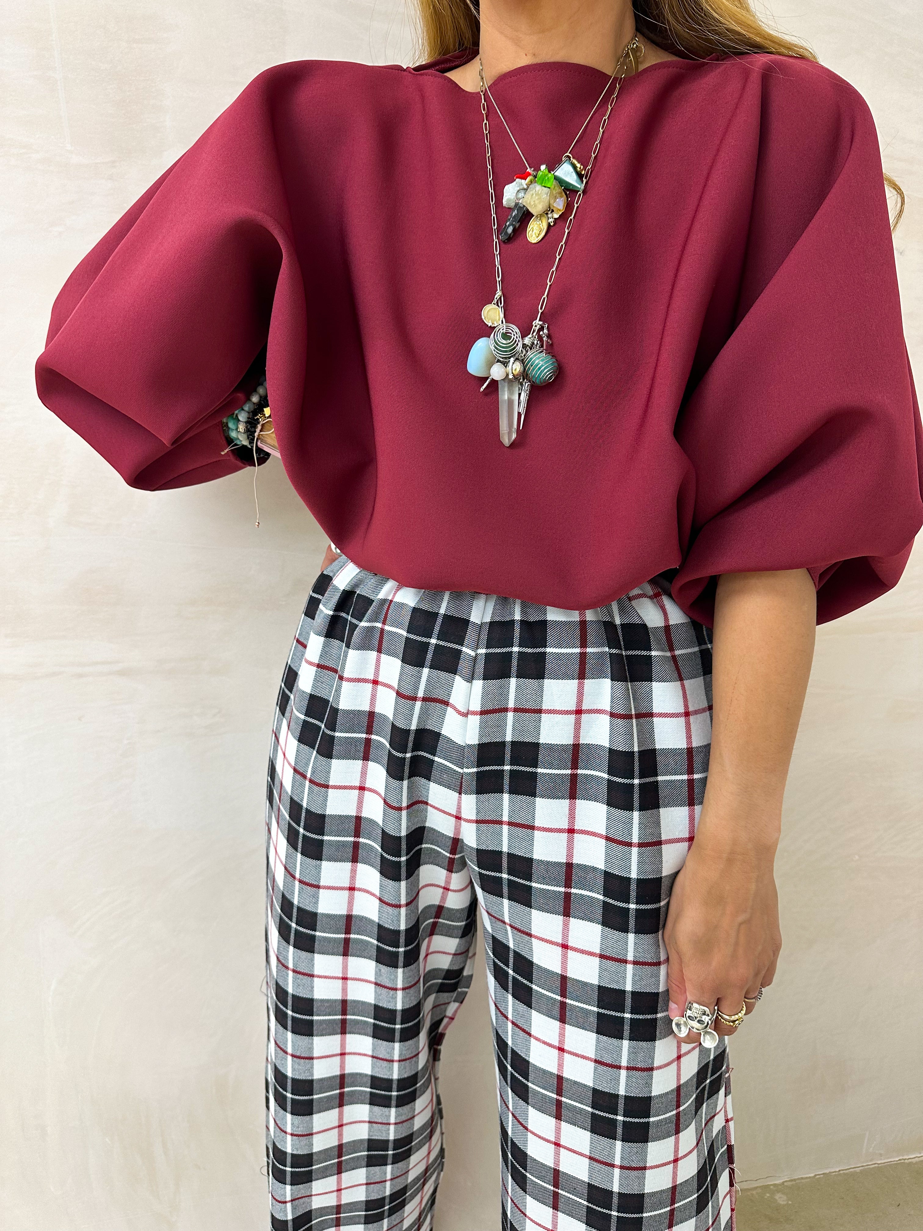 Puff Sleeve Scuba Jumper In Burgundy