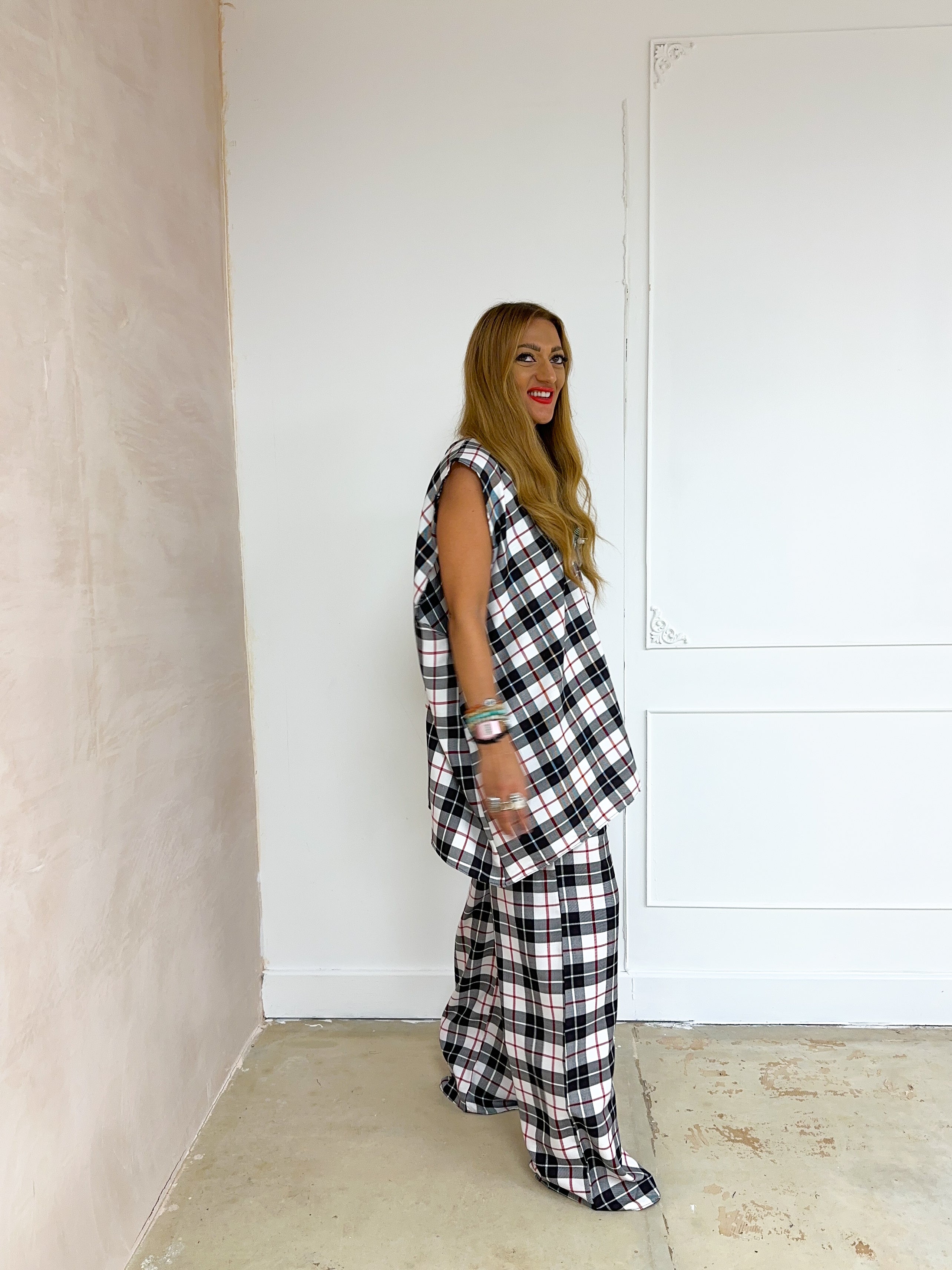 Muse Belted Top/Dress In White Tartan
