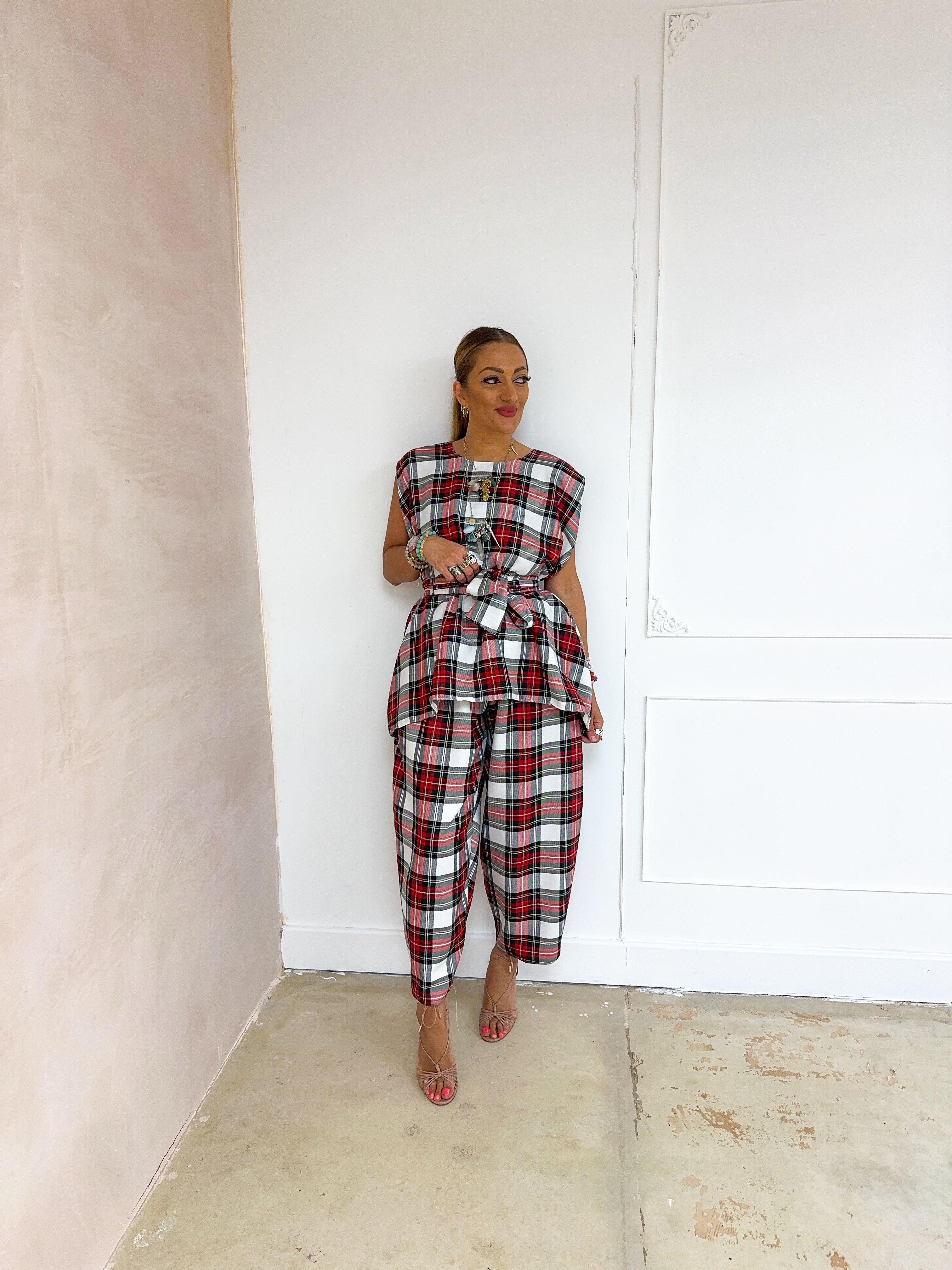 Muse Balloon Trousers In Red/White Tartan