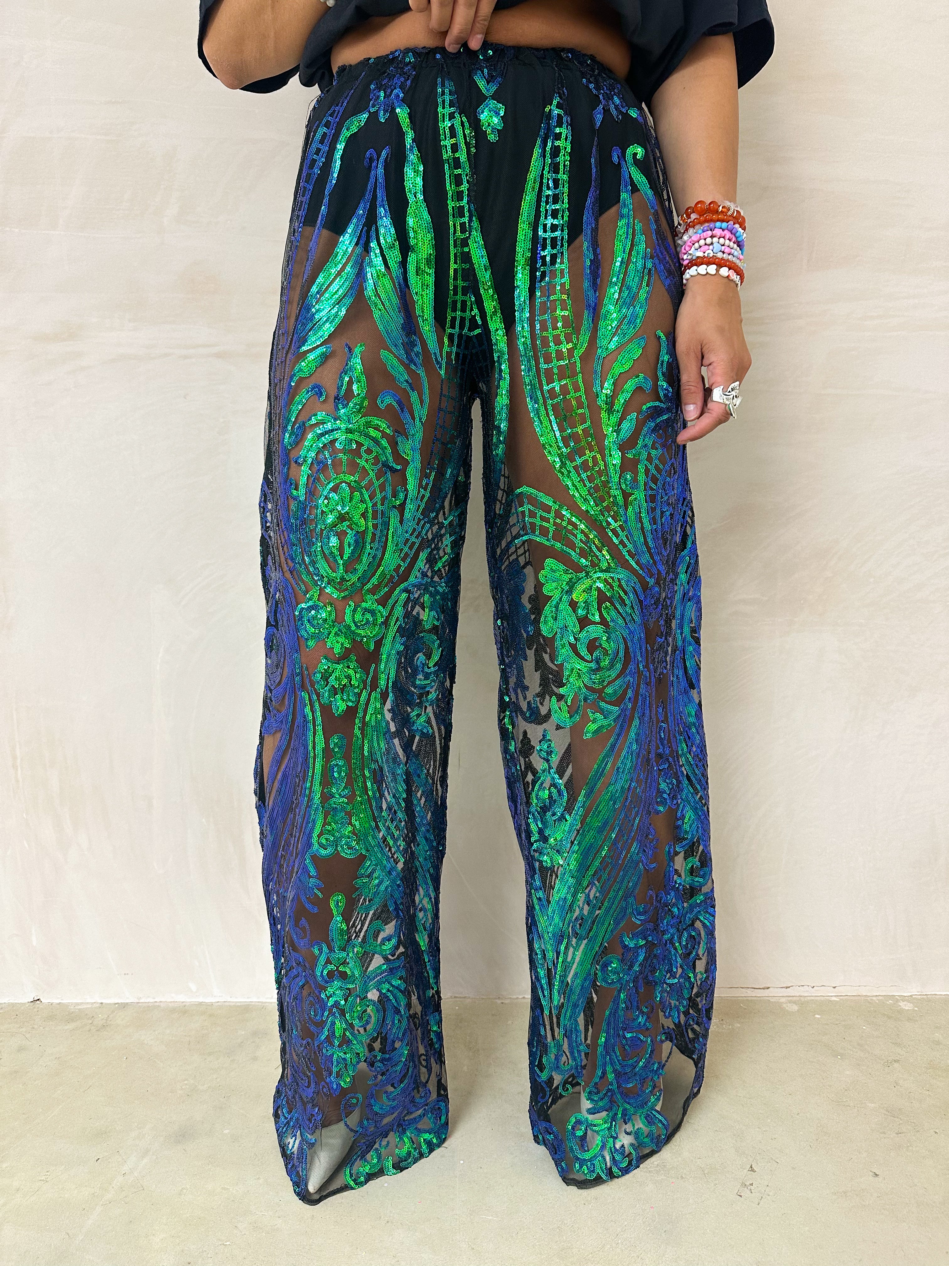 The Solaris Sequin Trousers In Bottle Green