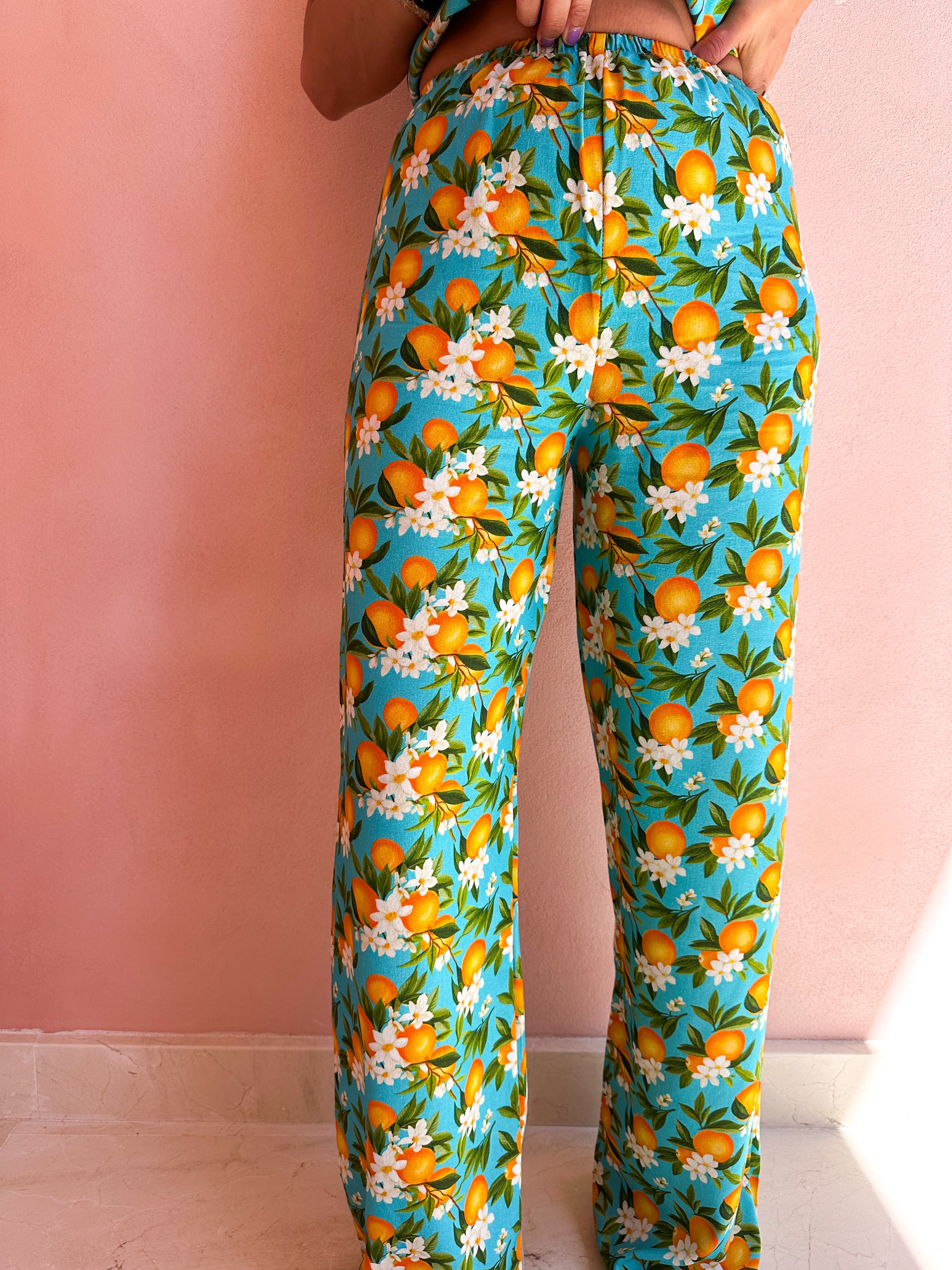 The Valencia Wide Leg Trousers In Scattered Orange Print