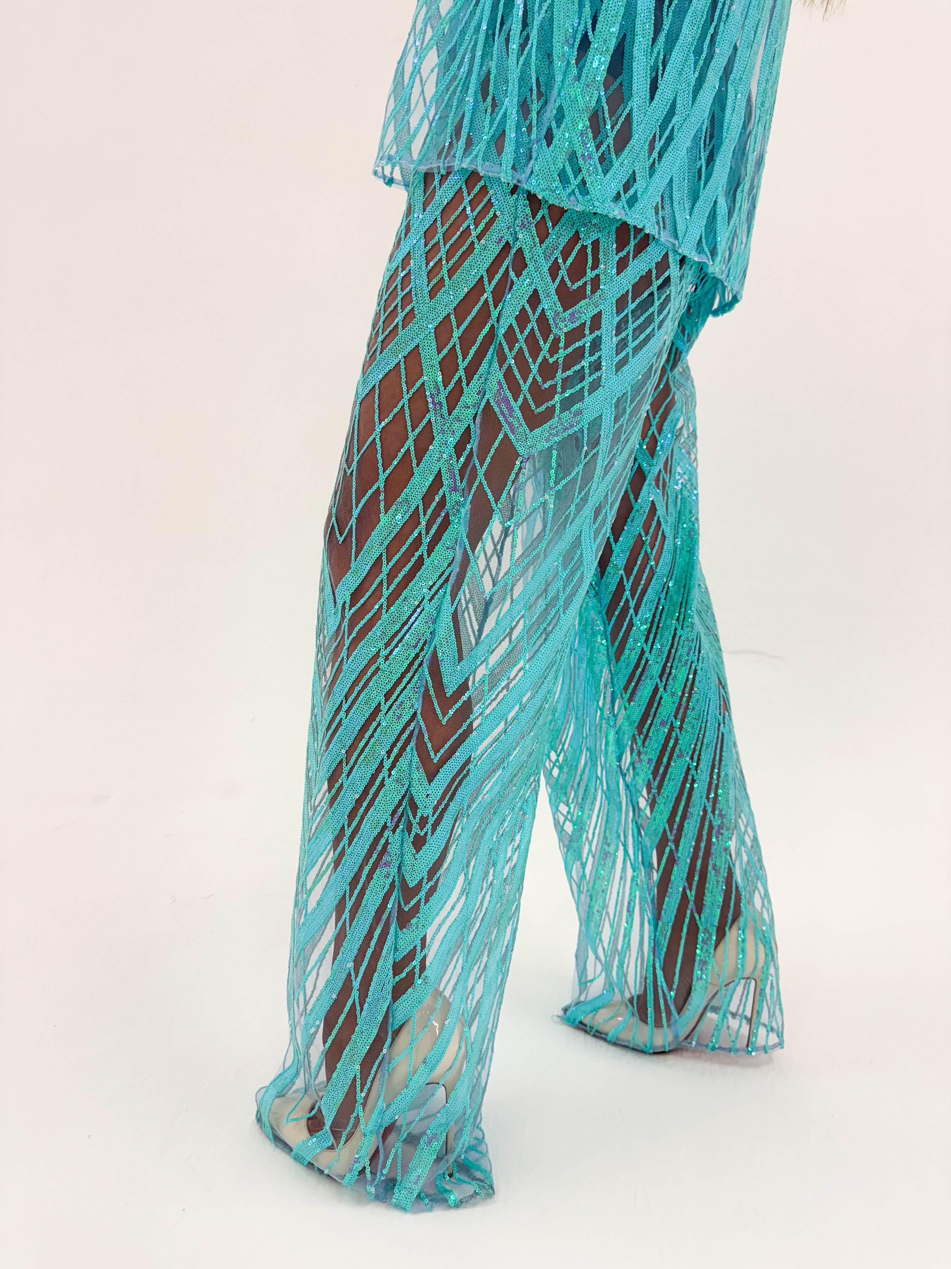 Solaris Vega Sequin Trousers In Baby Blue