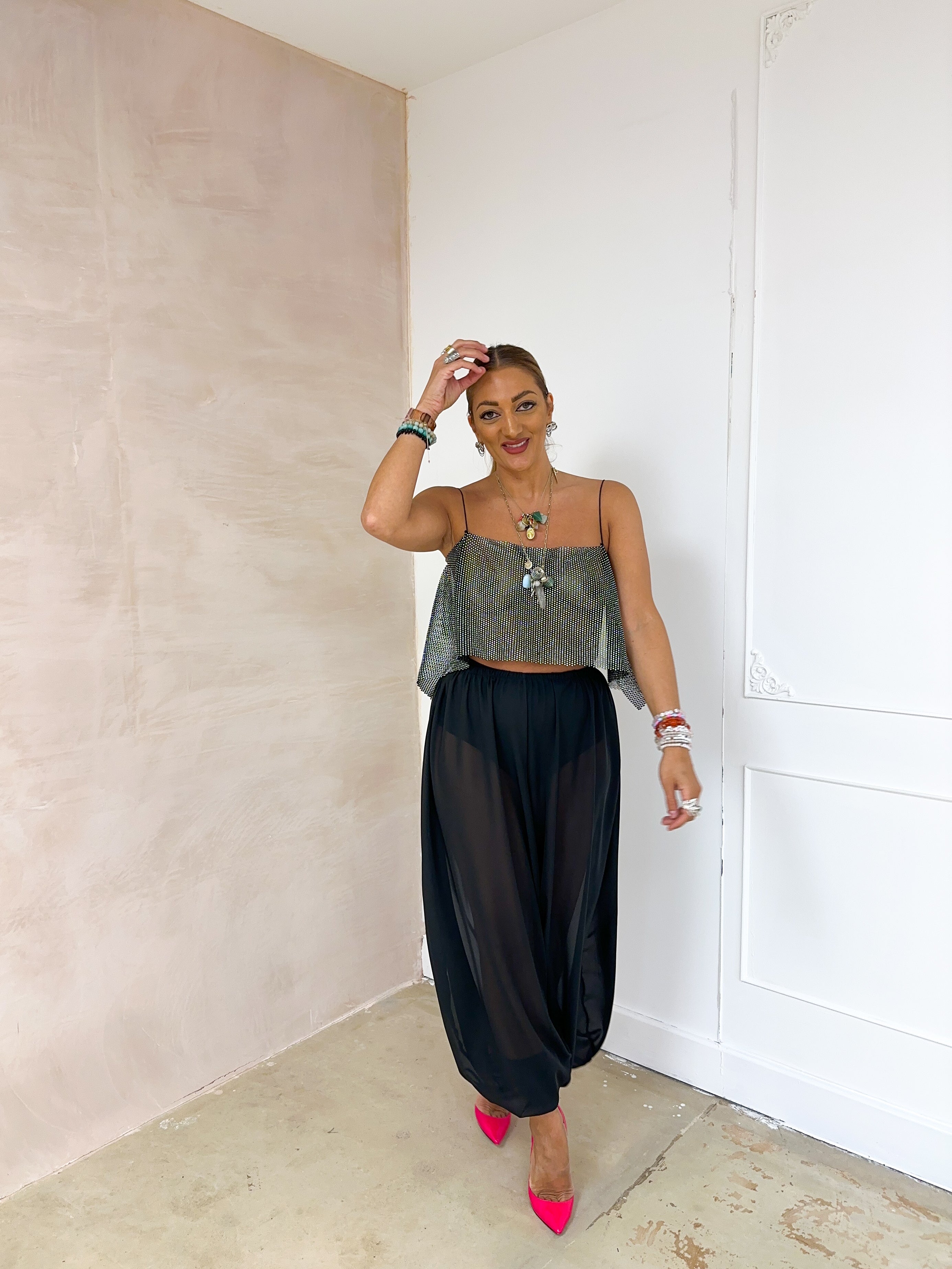 Shooting Star Rhinestone Top In Black Sparkle