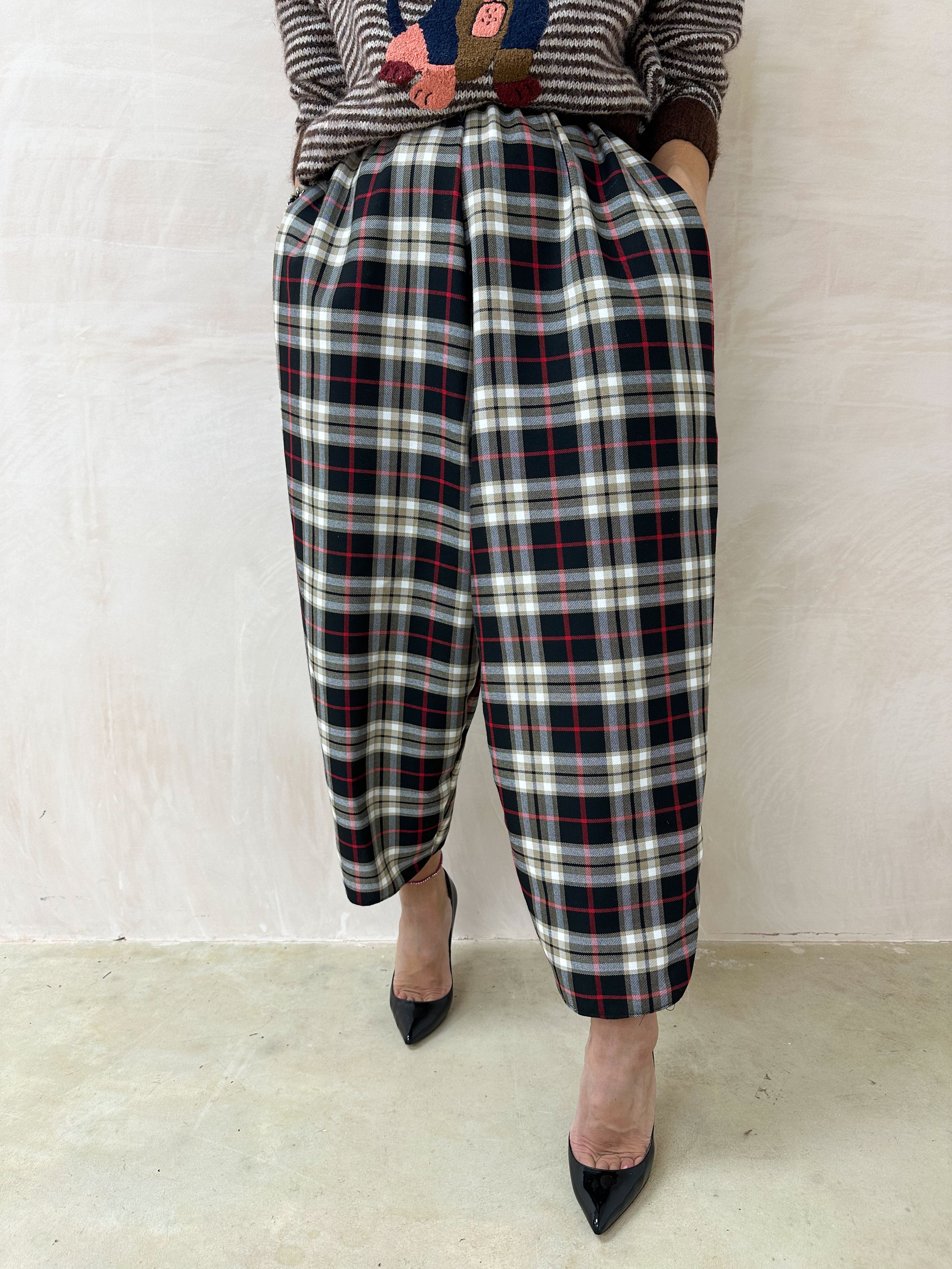 Muse Balloon Trousers In Black/Burgundy Tartan