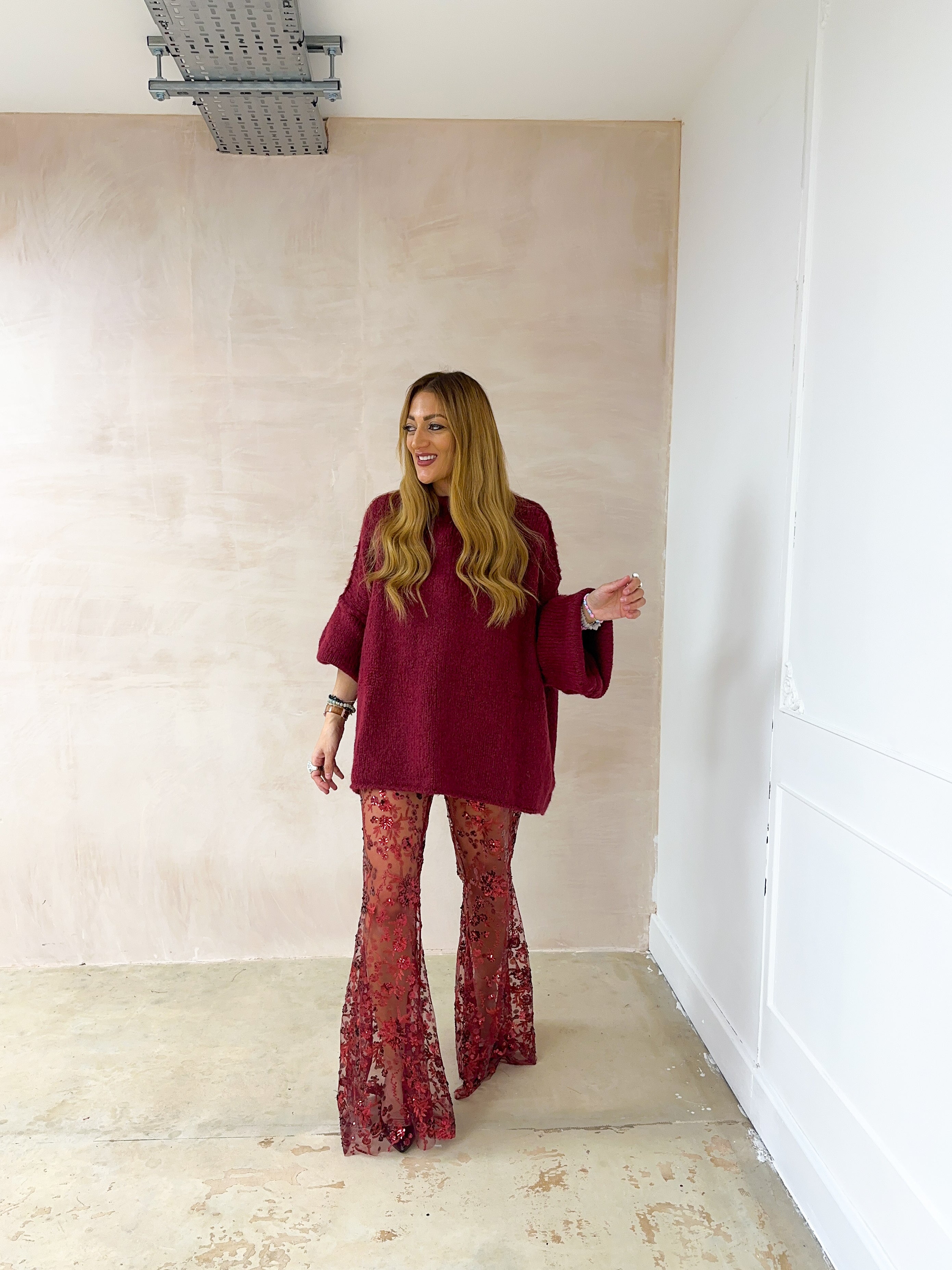 Chunky Knit Oversized Jumper In Burgundy