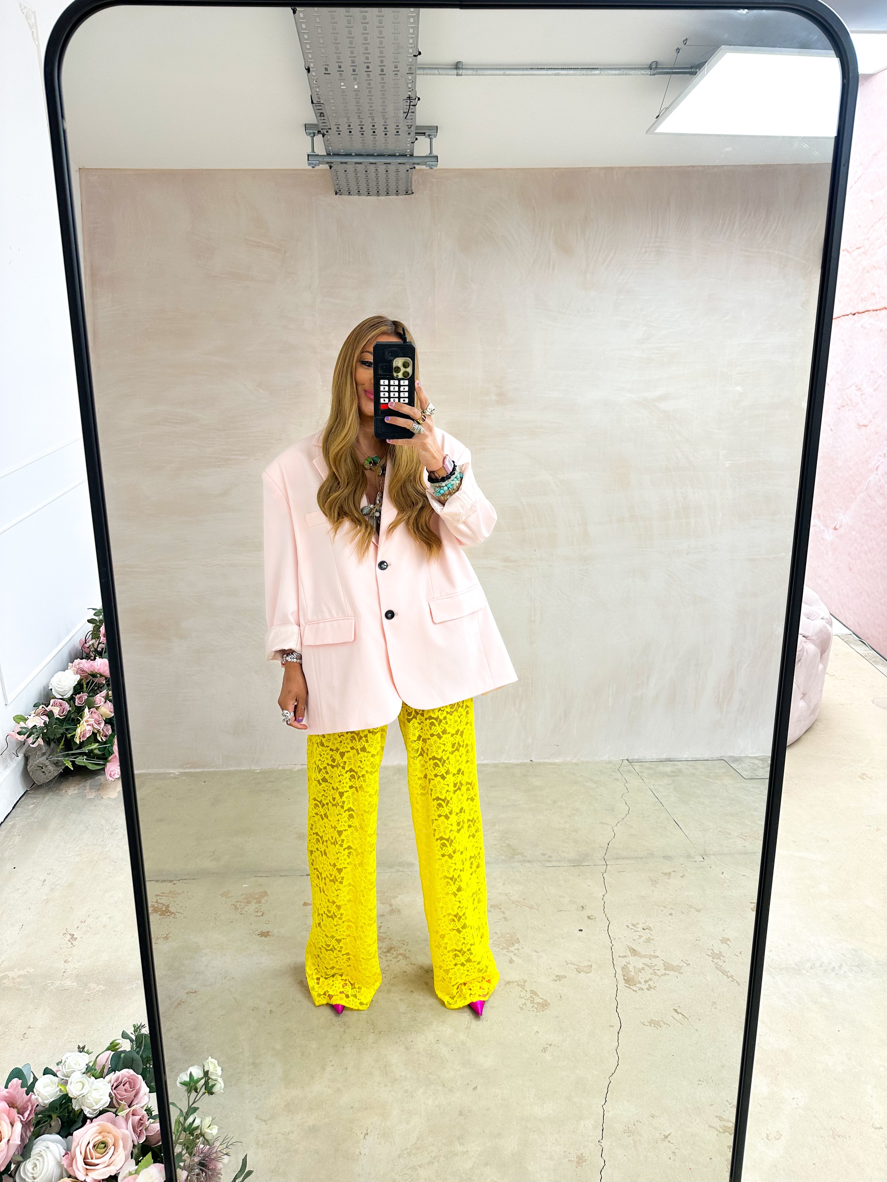 Wide Leg Lace Trousers In Yellow