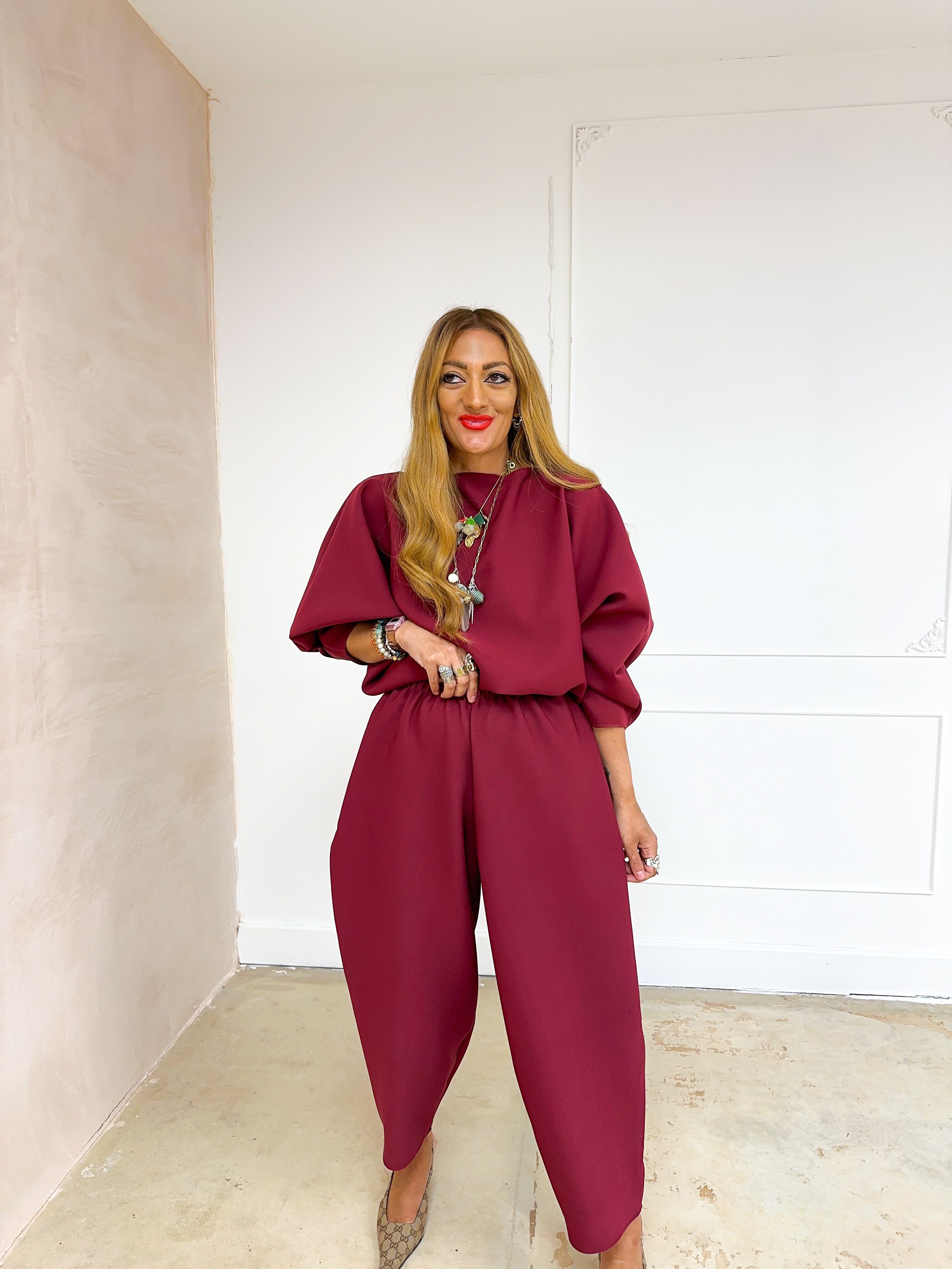 Scuba Balloon Trousers In Burgundy