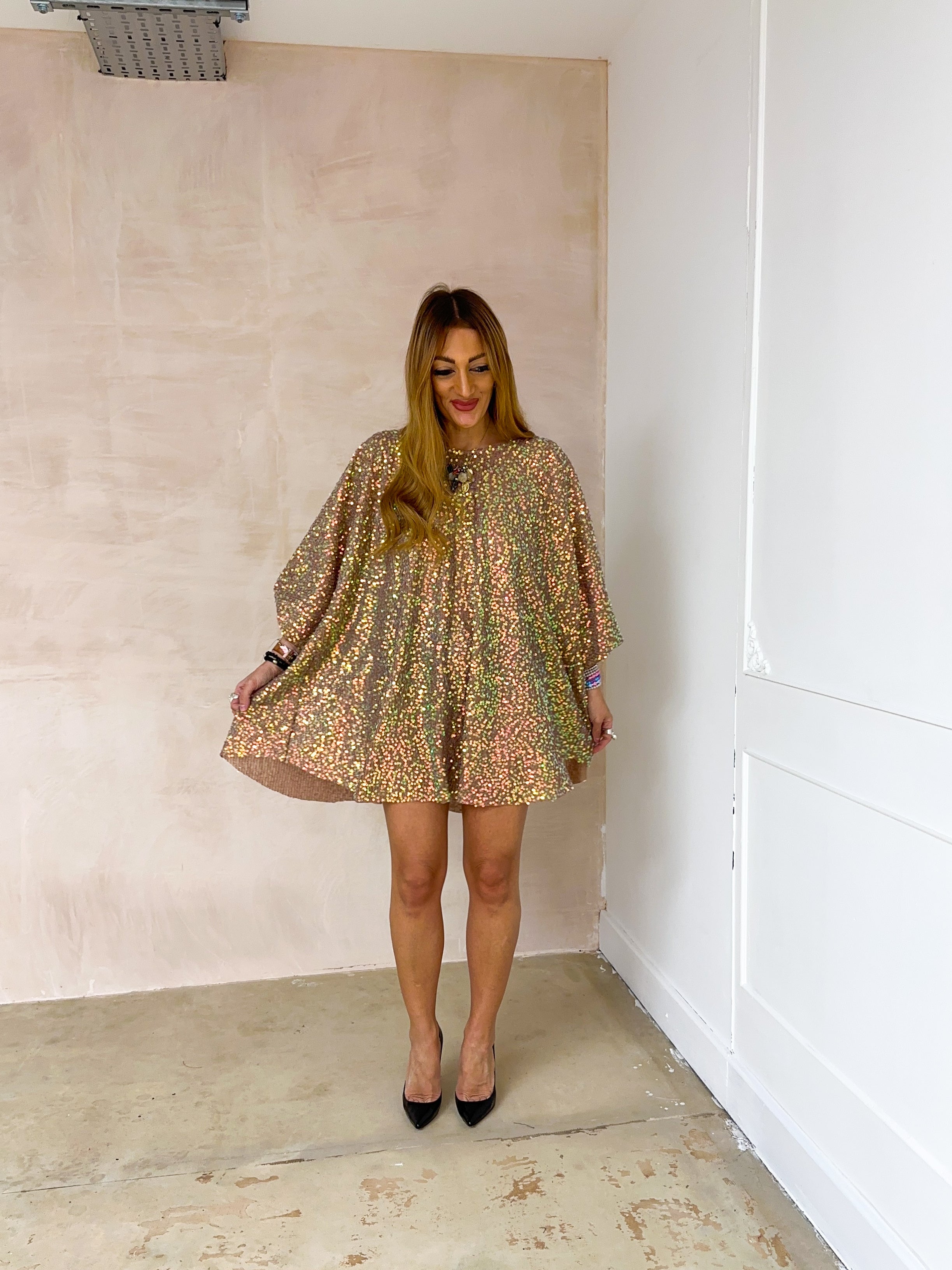 The ‘Candy’ Puff Sleeve Swing Mini Dress In Iridescent Sequin | LIMITED EDITION