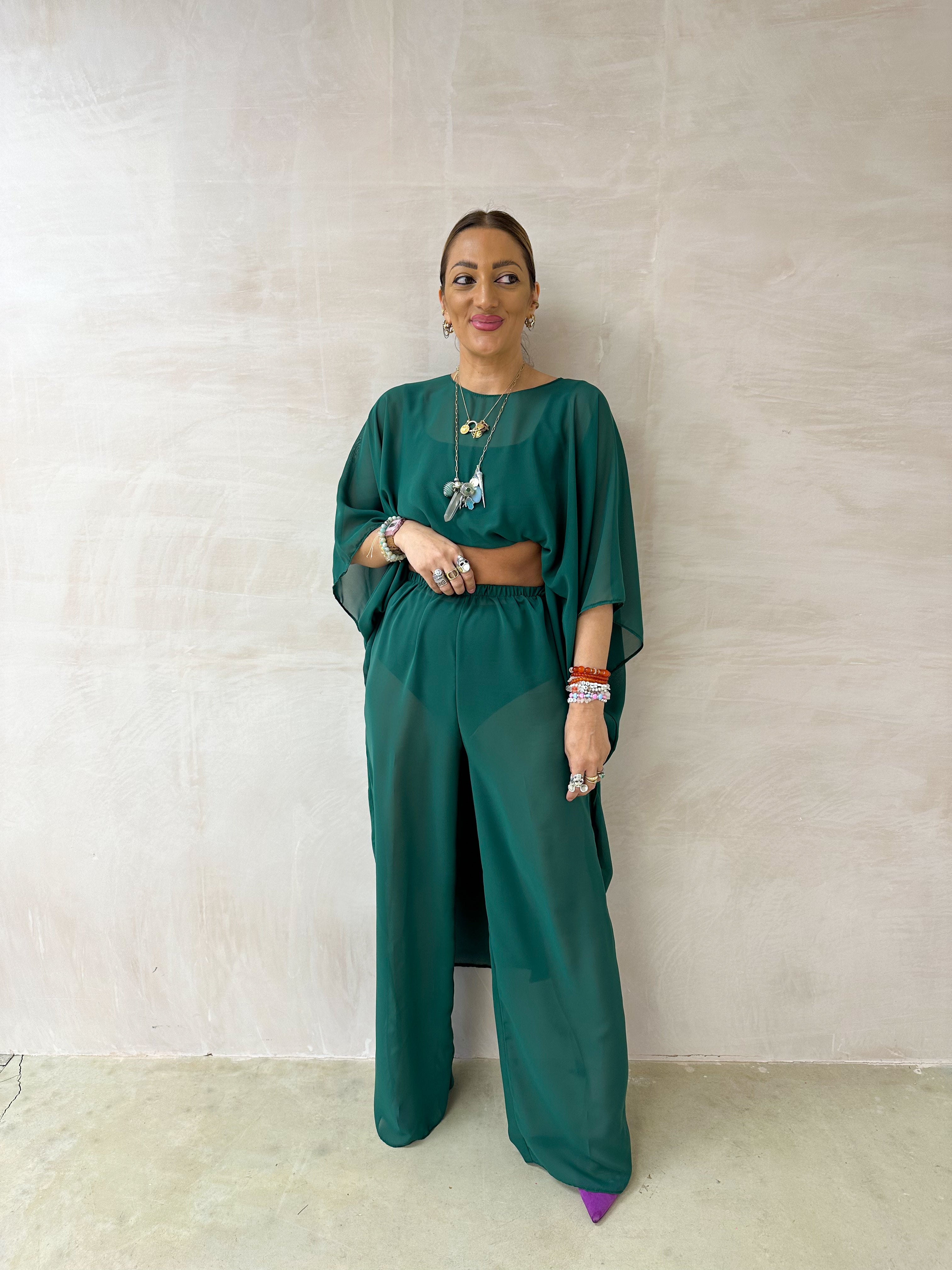 The Jasmine Chiffon Dress In Bottle Green