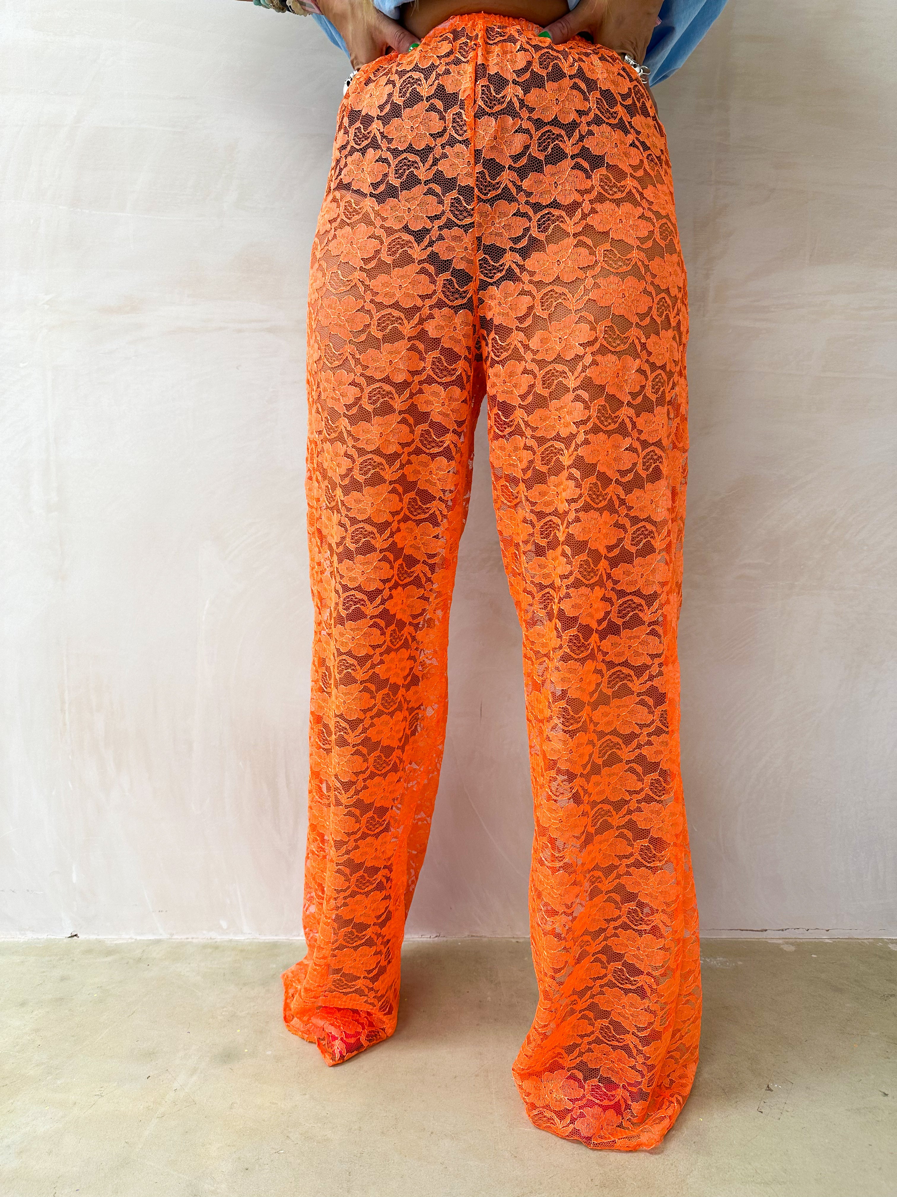 Wide Leg Lace Trousers In Orange
