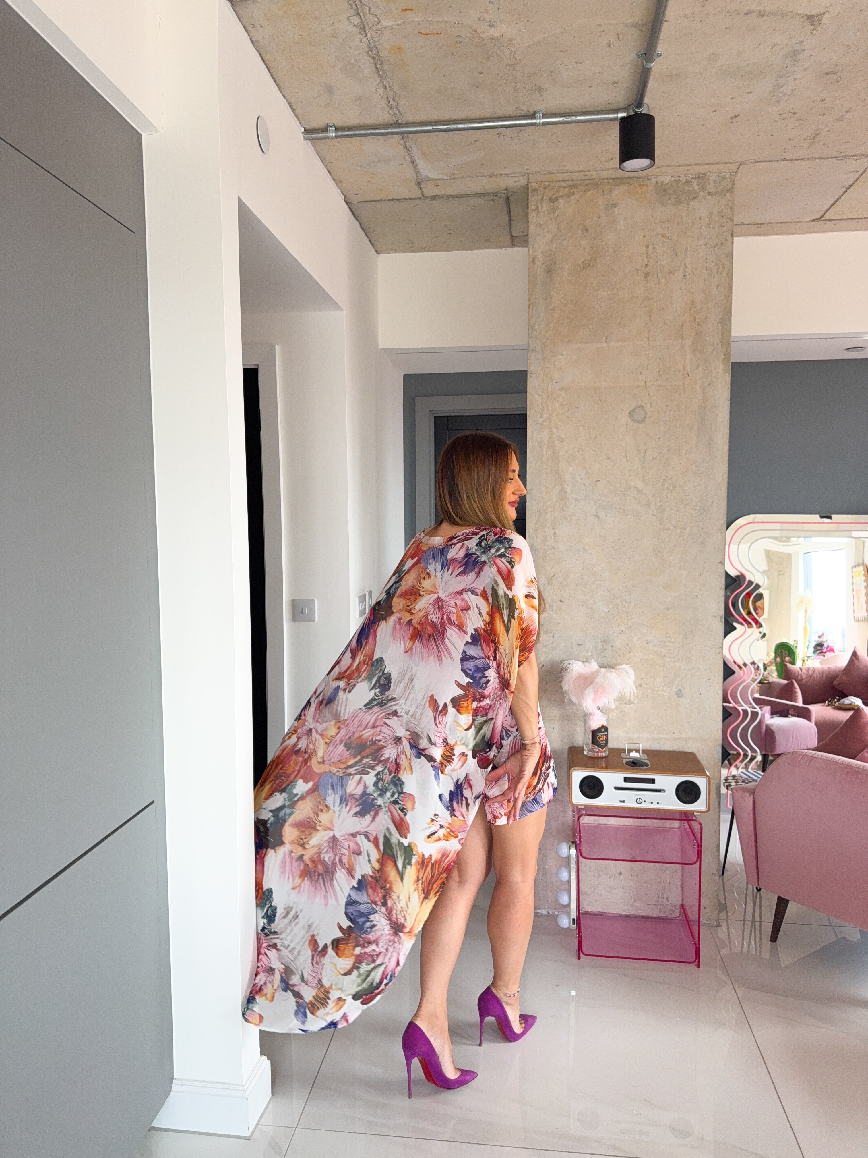 The Flora Chiffon Cape Dress In Floral Print