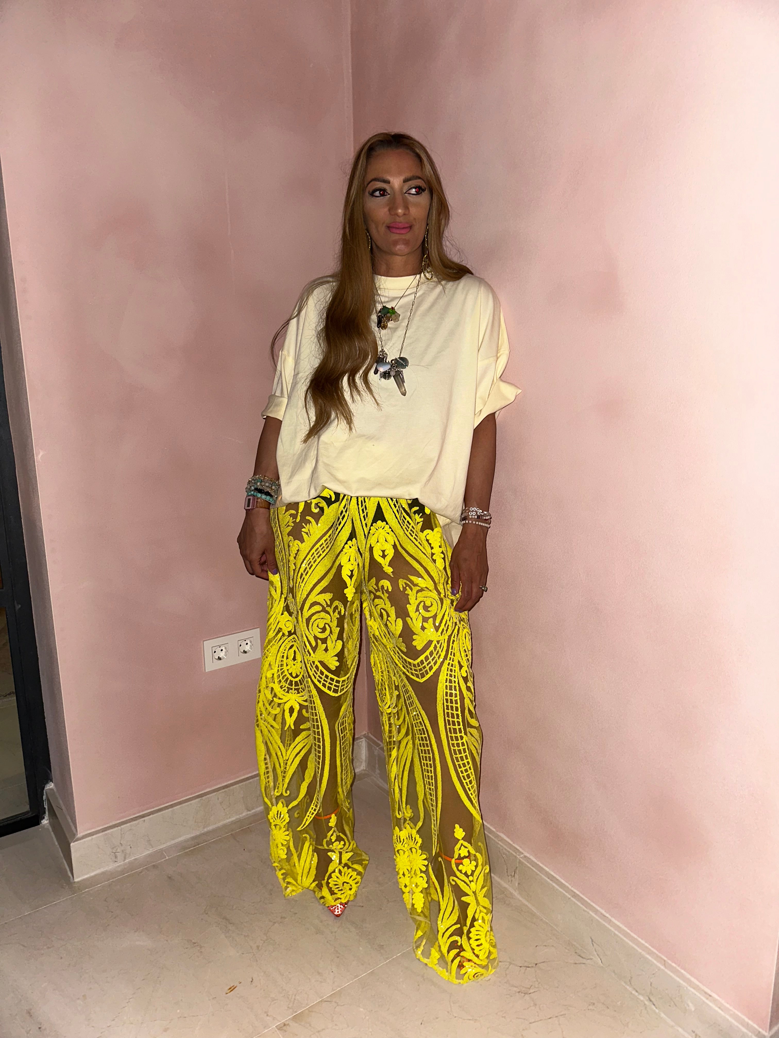 The Solaris Sequin Trousers In Yellow