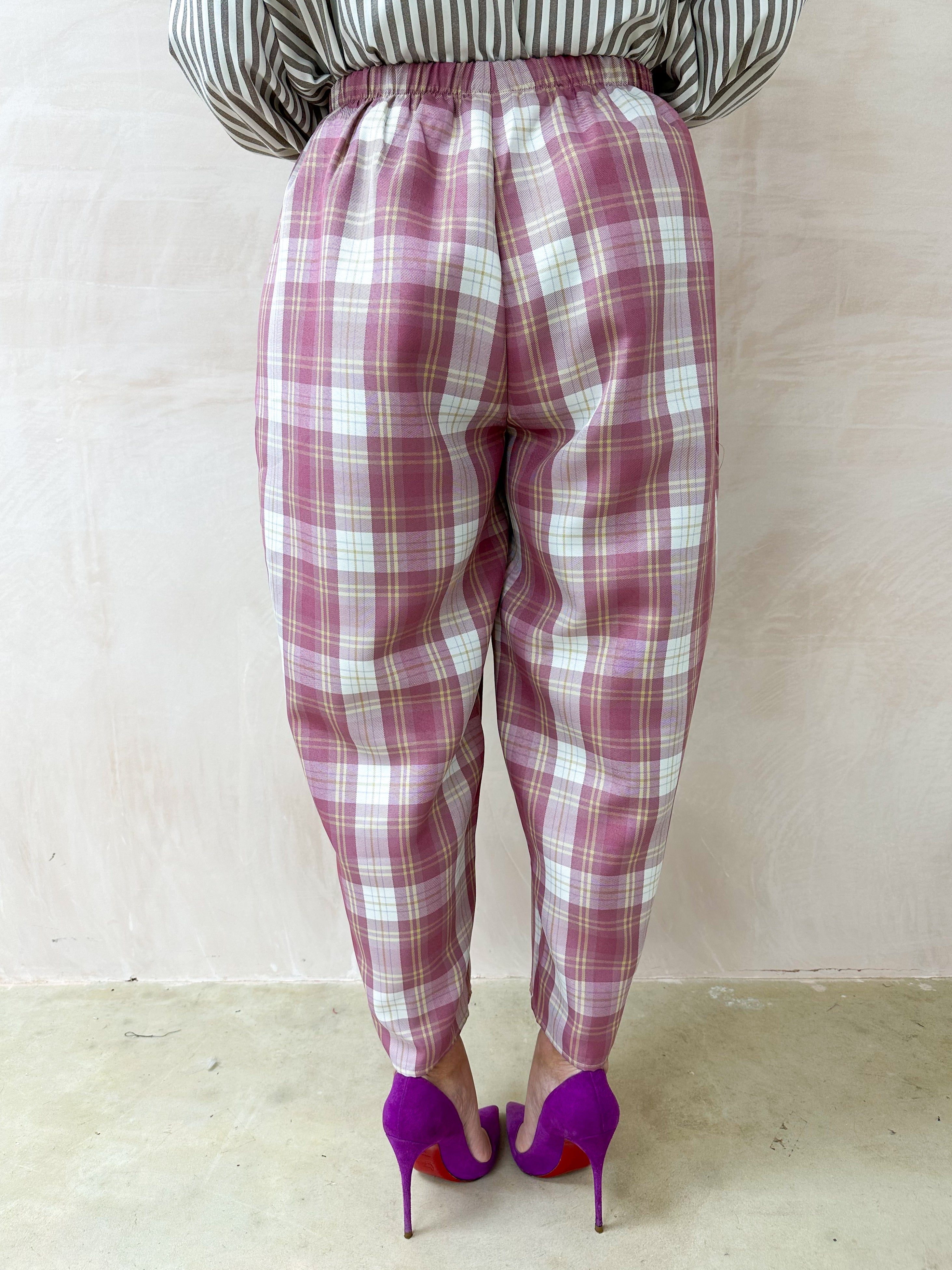 Tartan Check Balloon Trousers In Pink