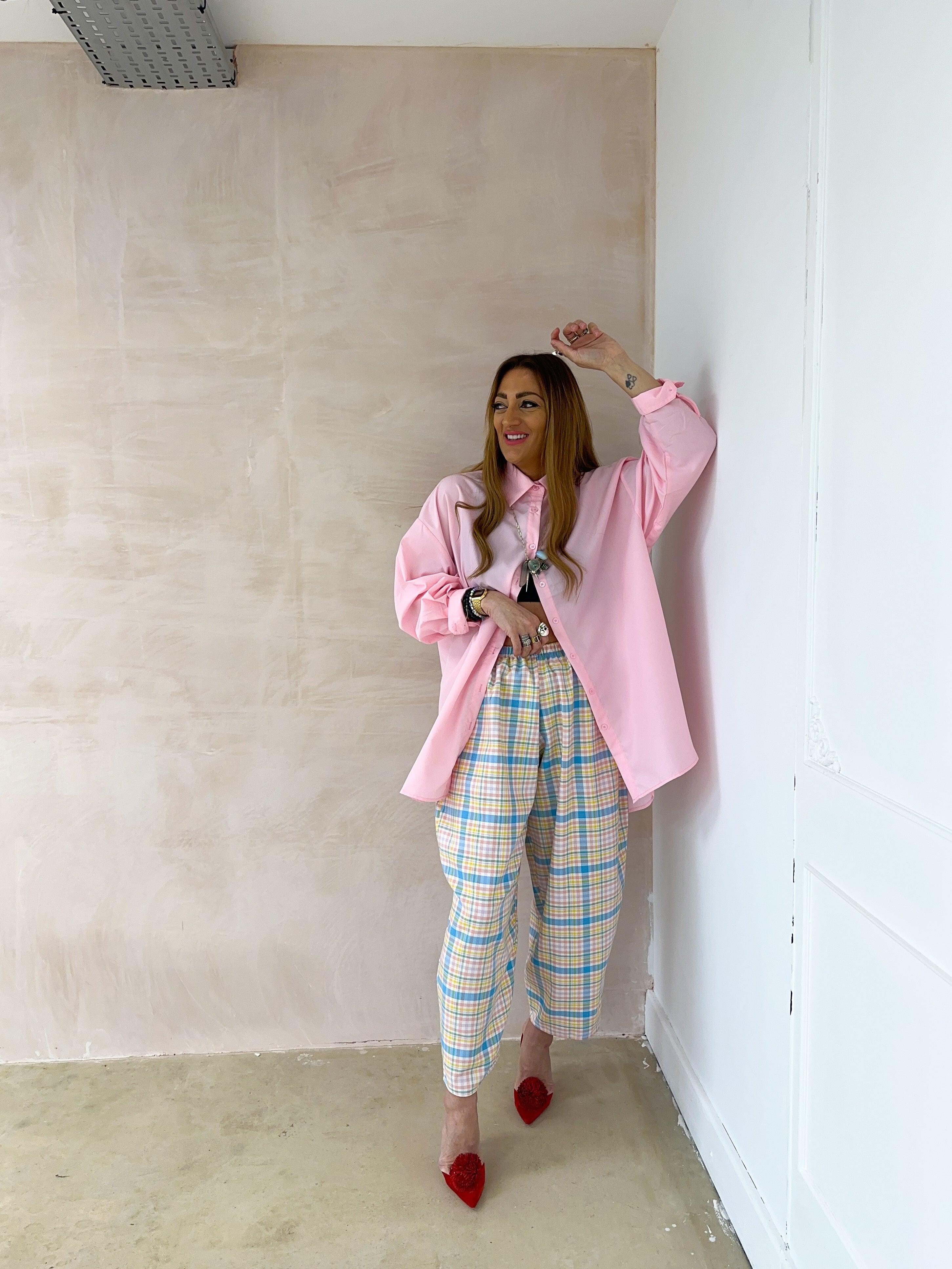 Muse Balloon Trousers In Pastel Tartan