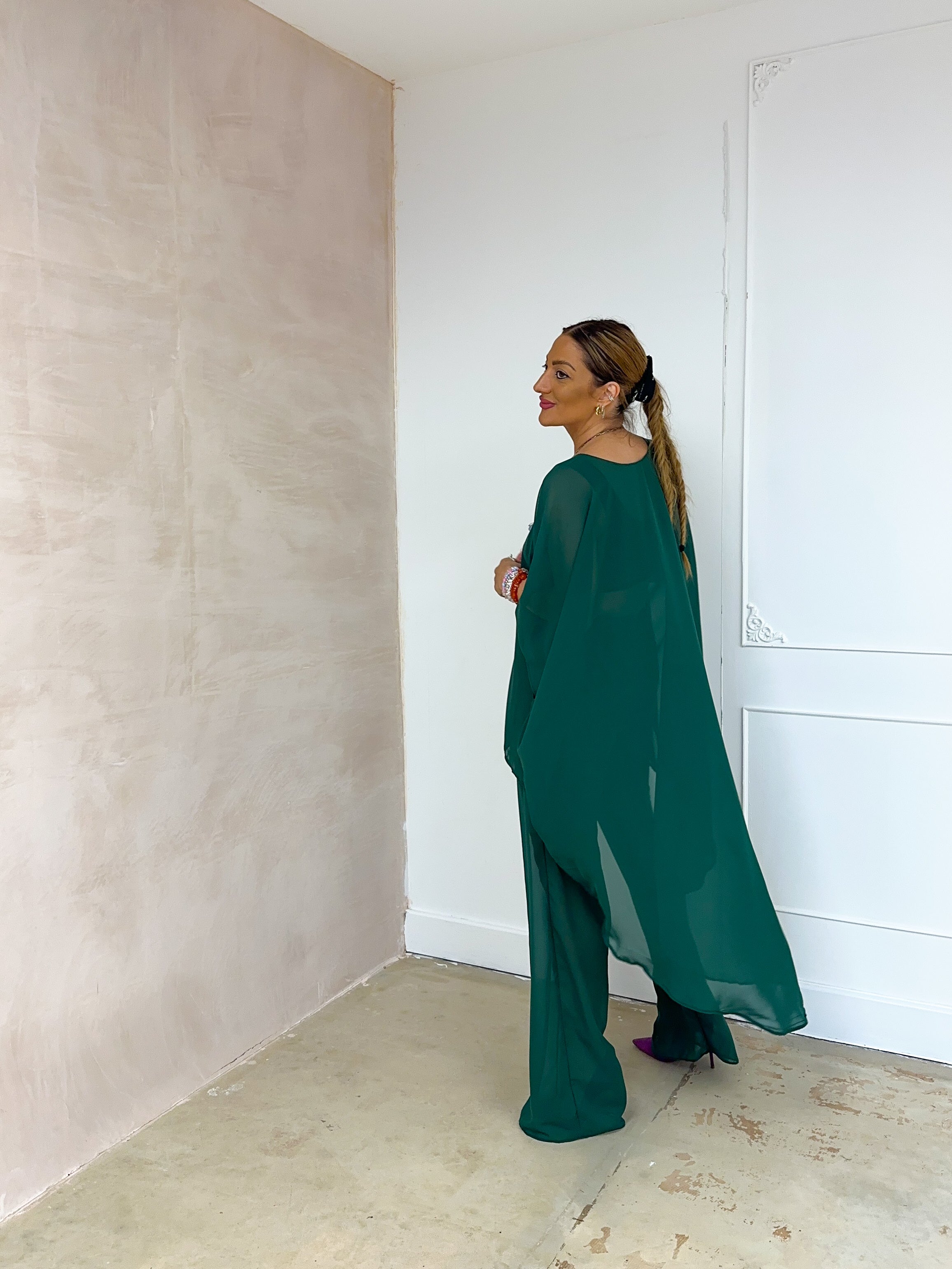 The Jasmine Chiffon Dress In Bottle Green