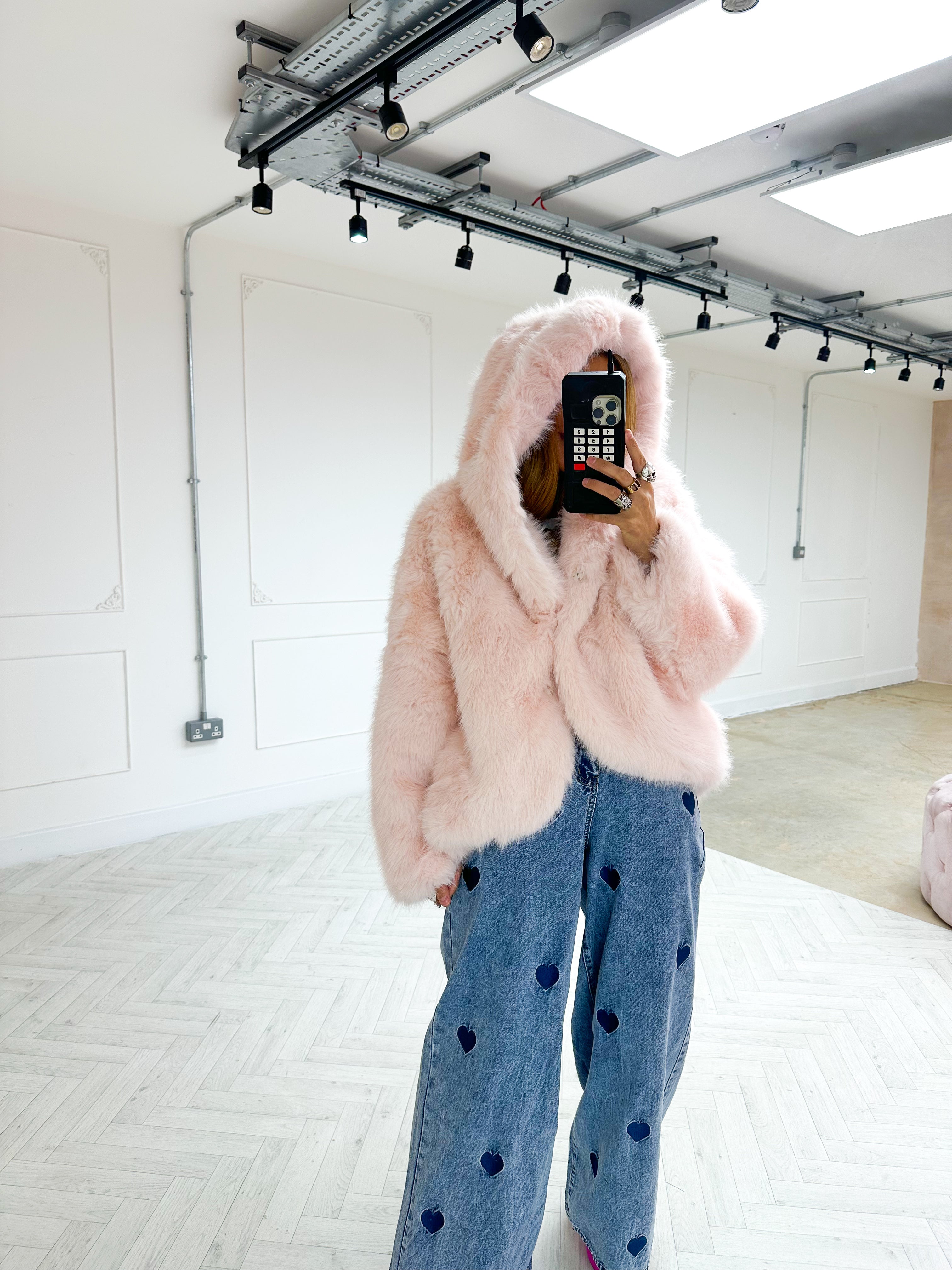 Luxury Faux Fur Hooded Coat In Pink