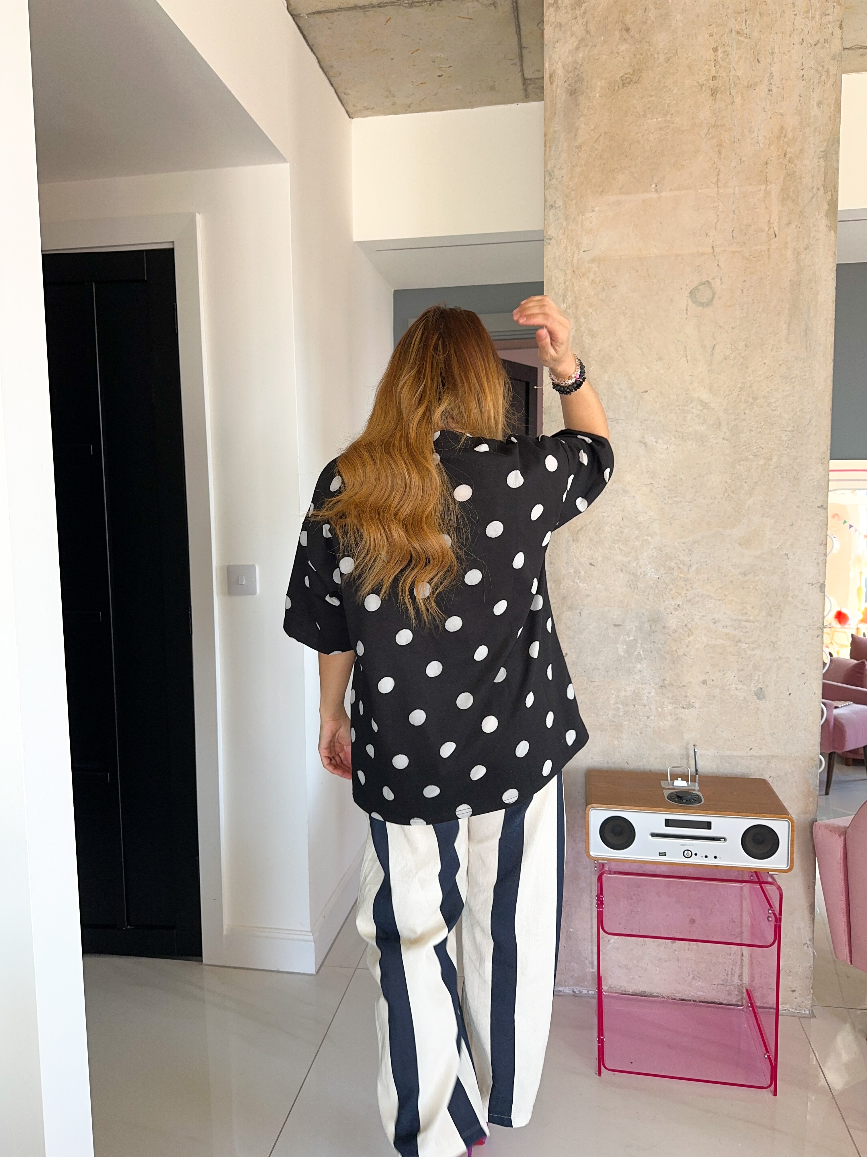 Oversized Basic T-Shirt In Black/White Polka Dot