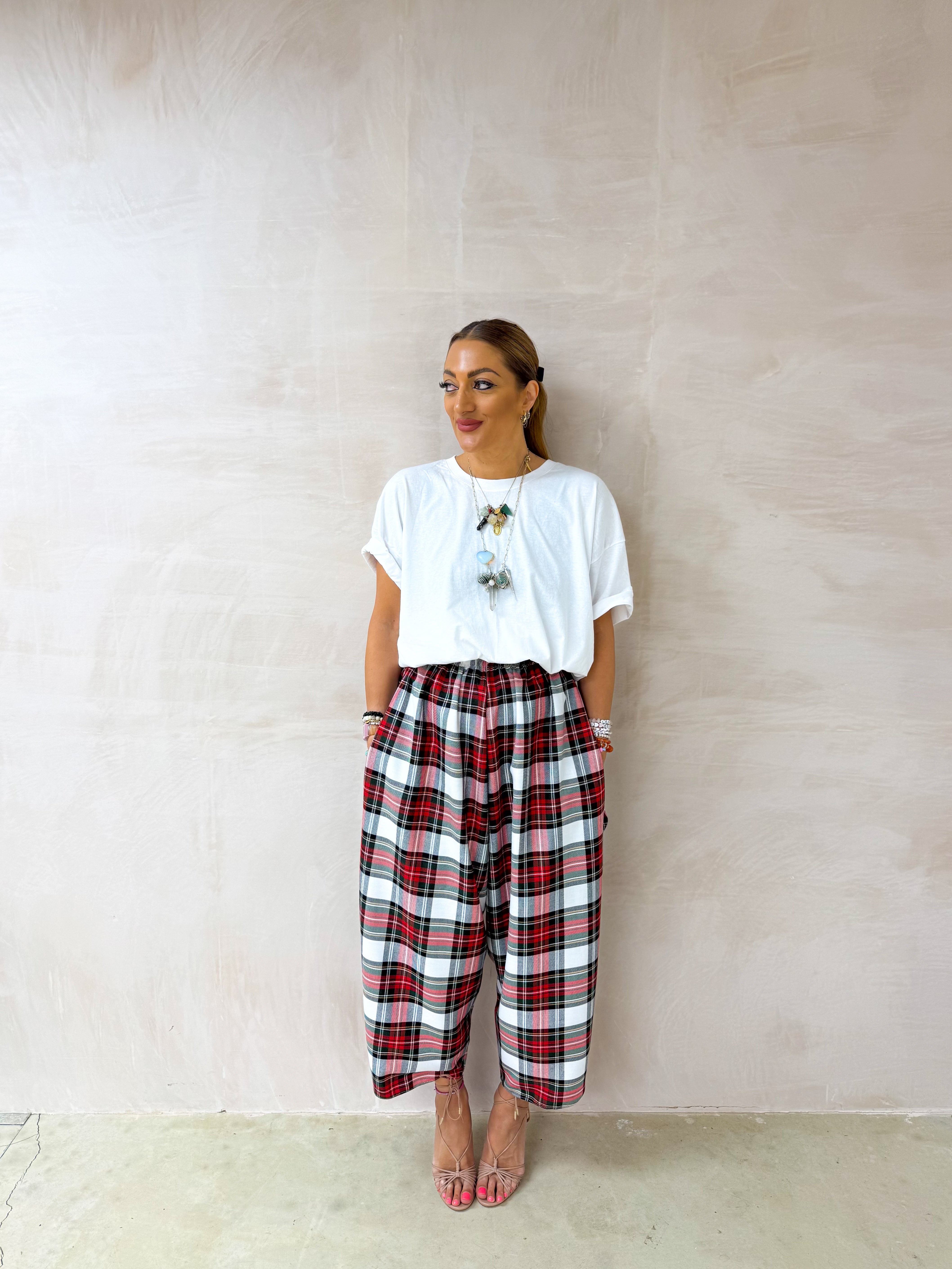 Muse Balloon Trousers In Red/White Tartan