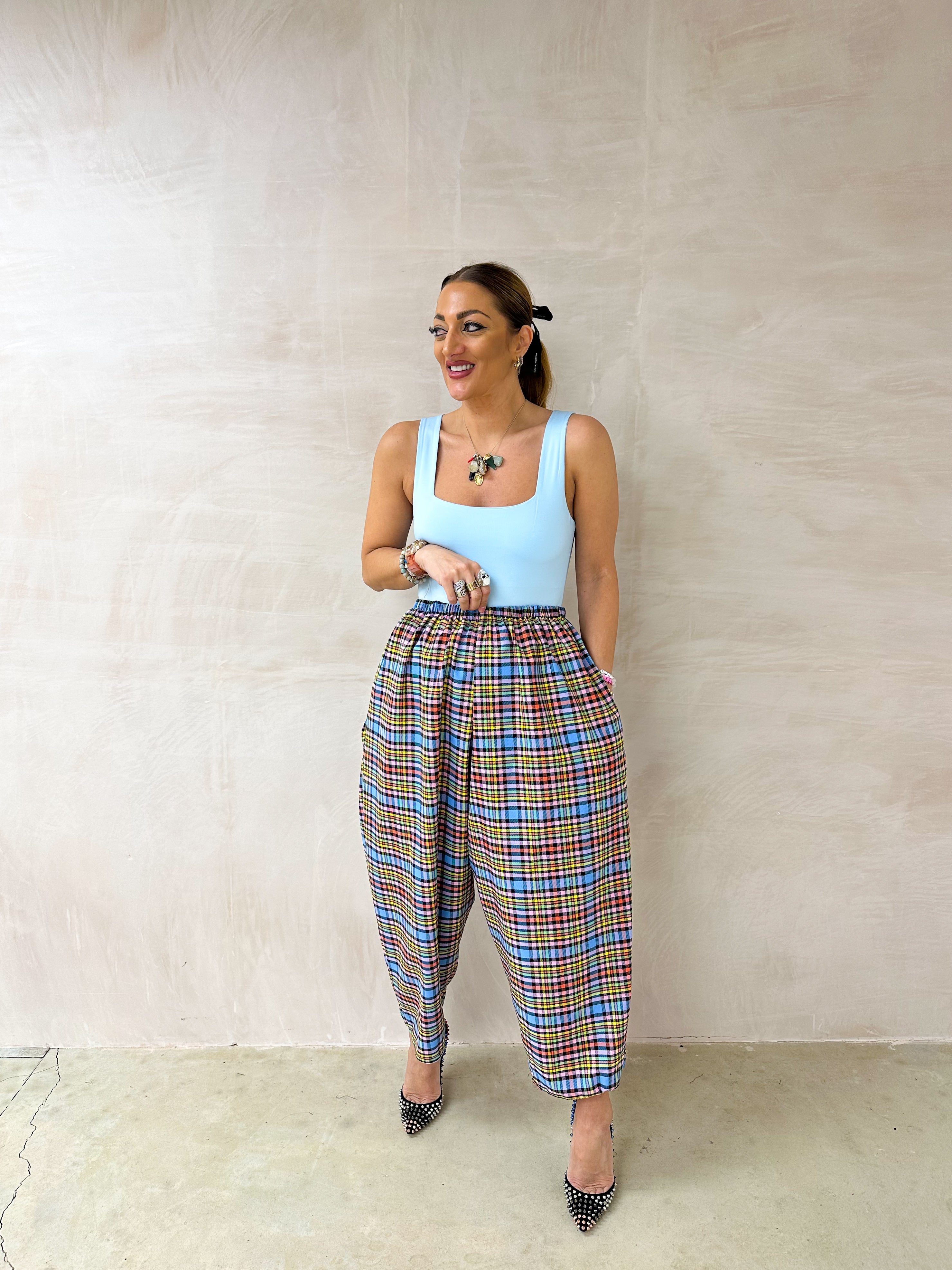 Muse Balloon Trousers In Multi Coloured Tartan