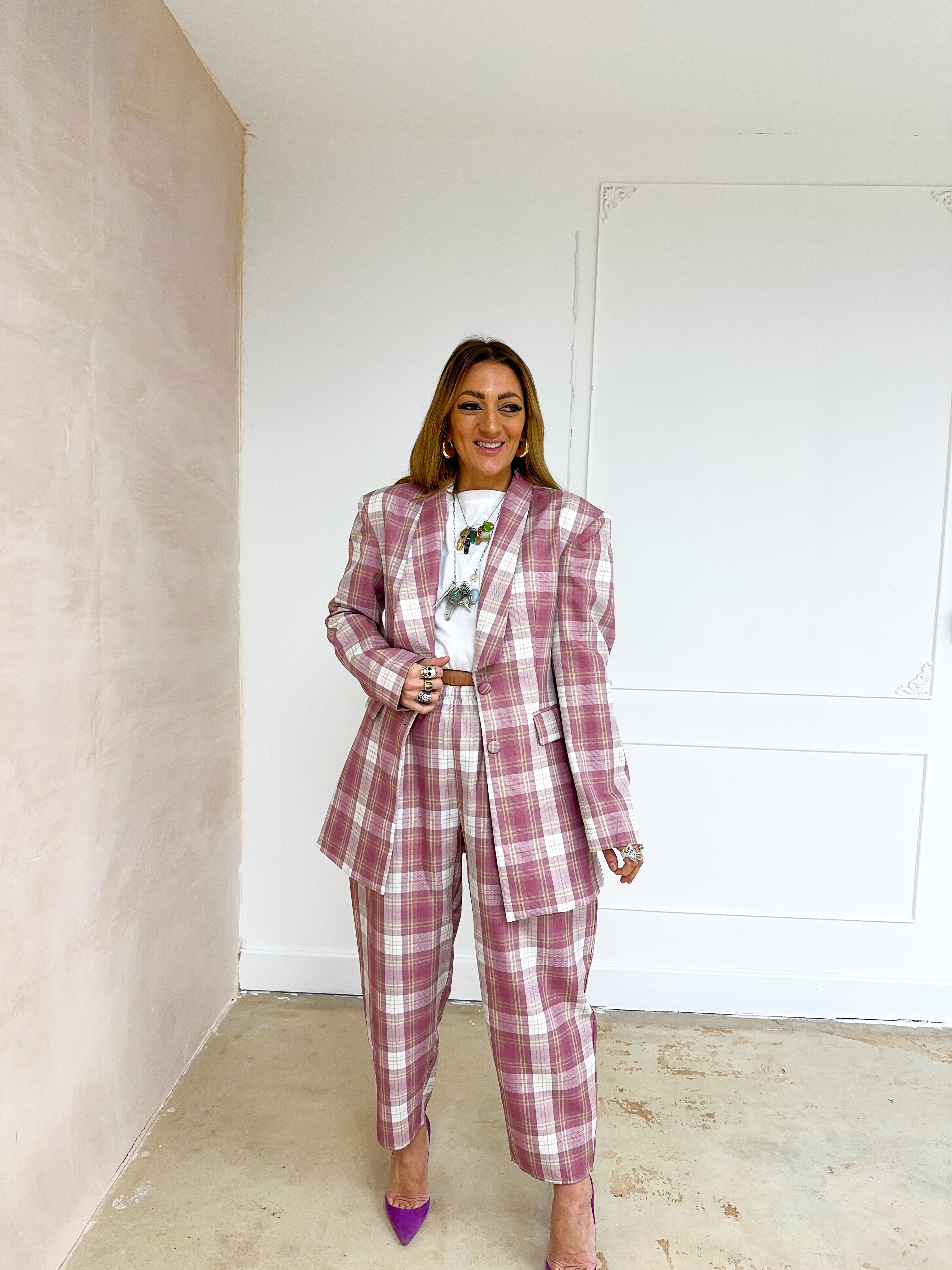 Tartan Check Blazer In Pink