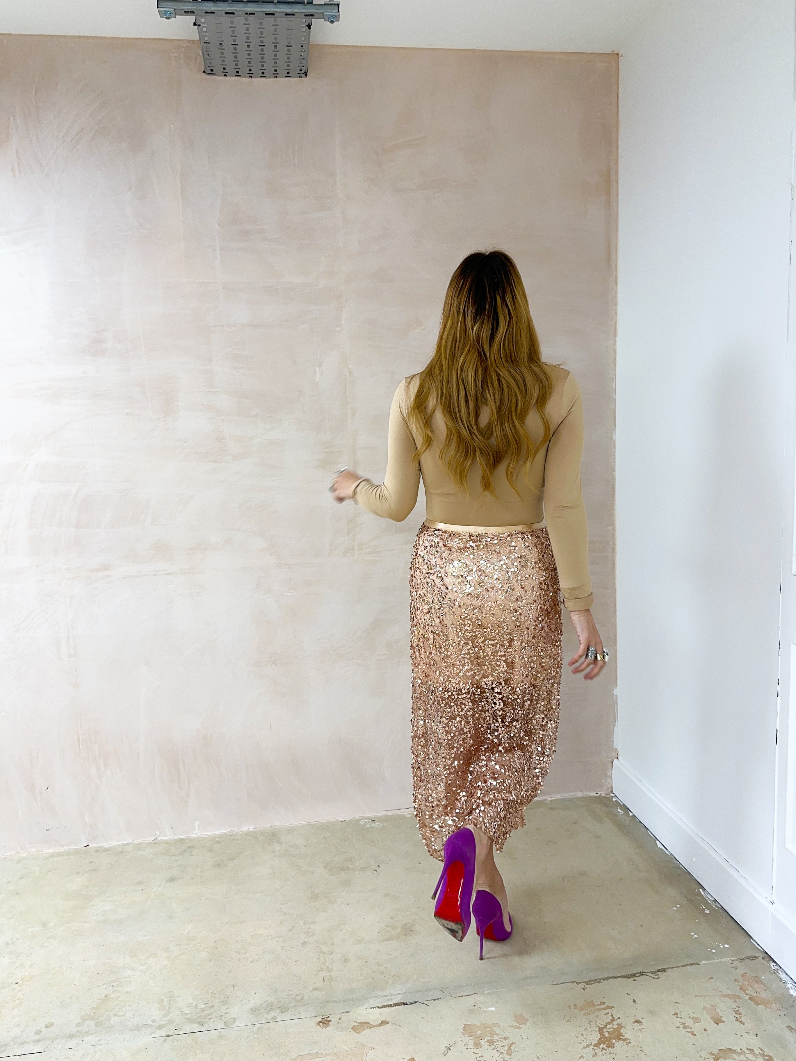 Sequin Embellished Midi Skirt In Rose Gold