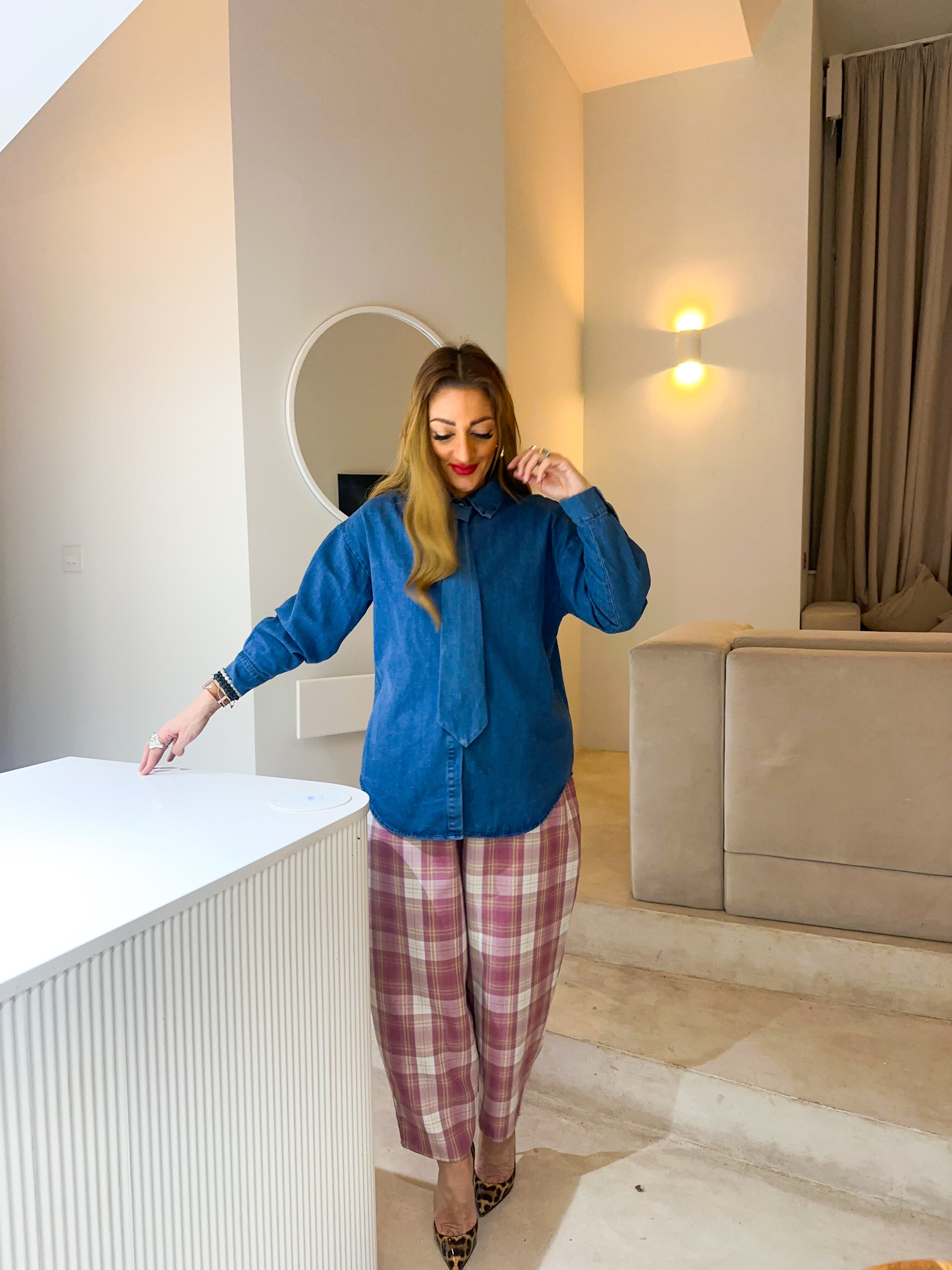 Relaxed Fit Tie Detail Shirt In Blue Denim