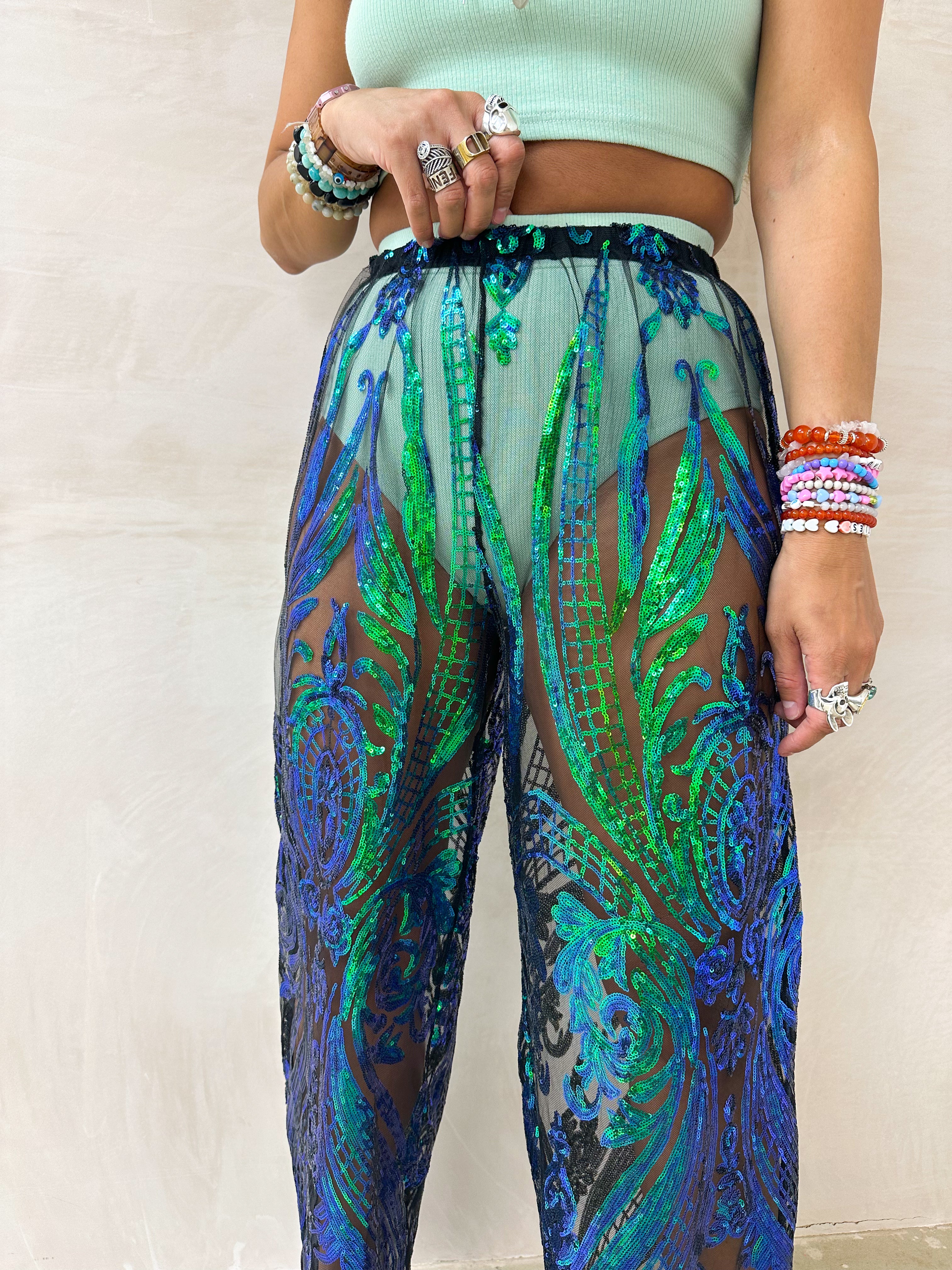 The Solaris Sequin Trousers In Bottle Green