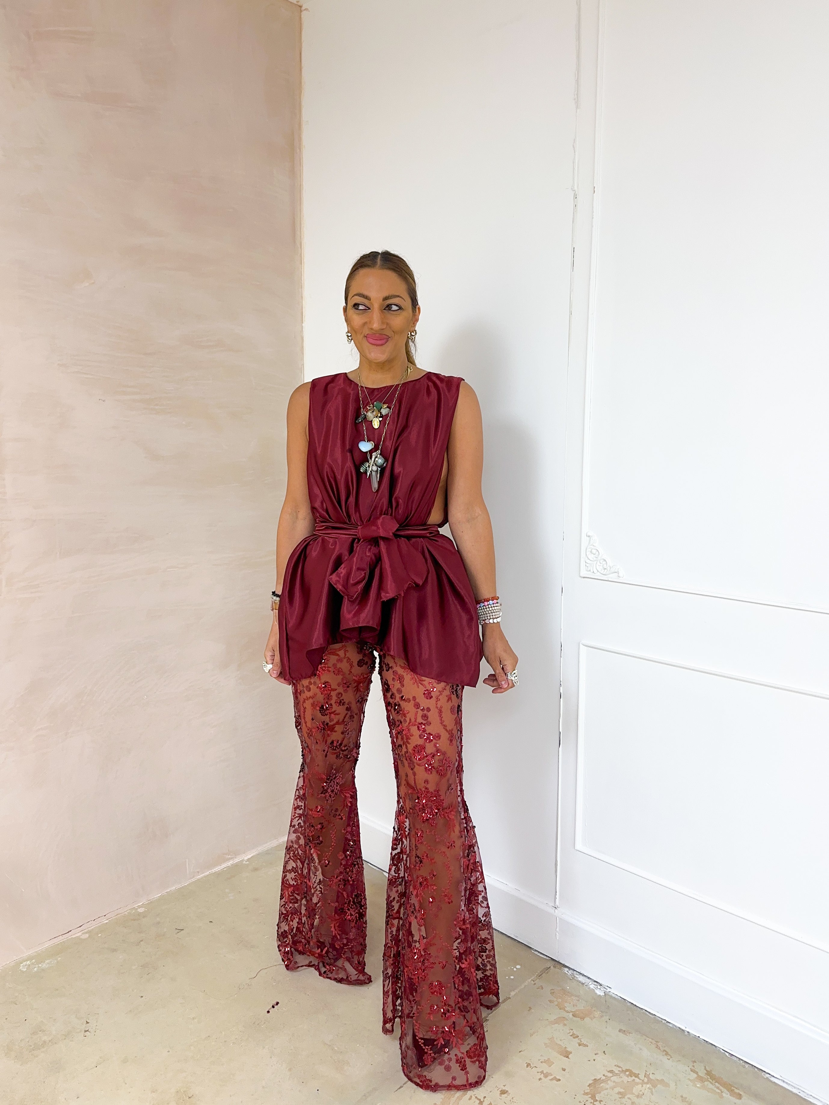 The Midnight Sequin Extreme Flares In Burgundy