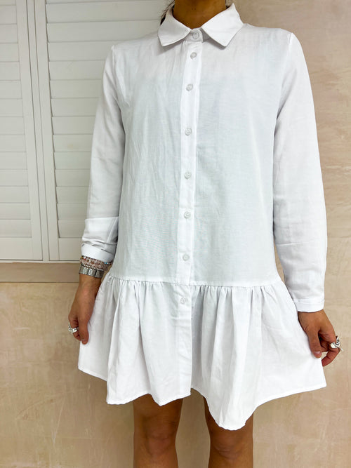 Ruffle Hem Relaxed Fit Shirt In White