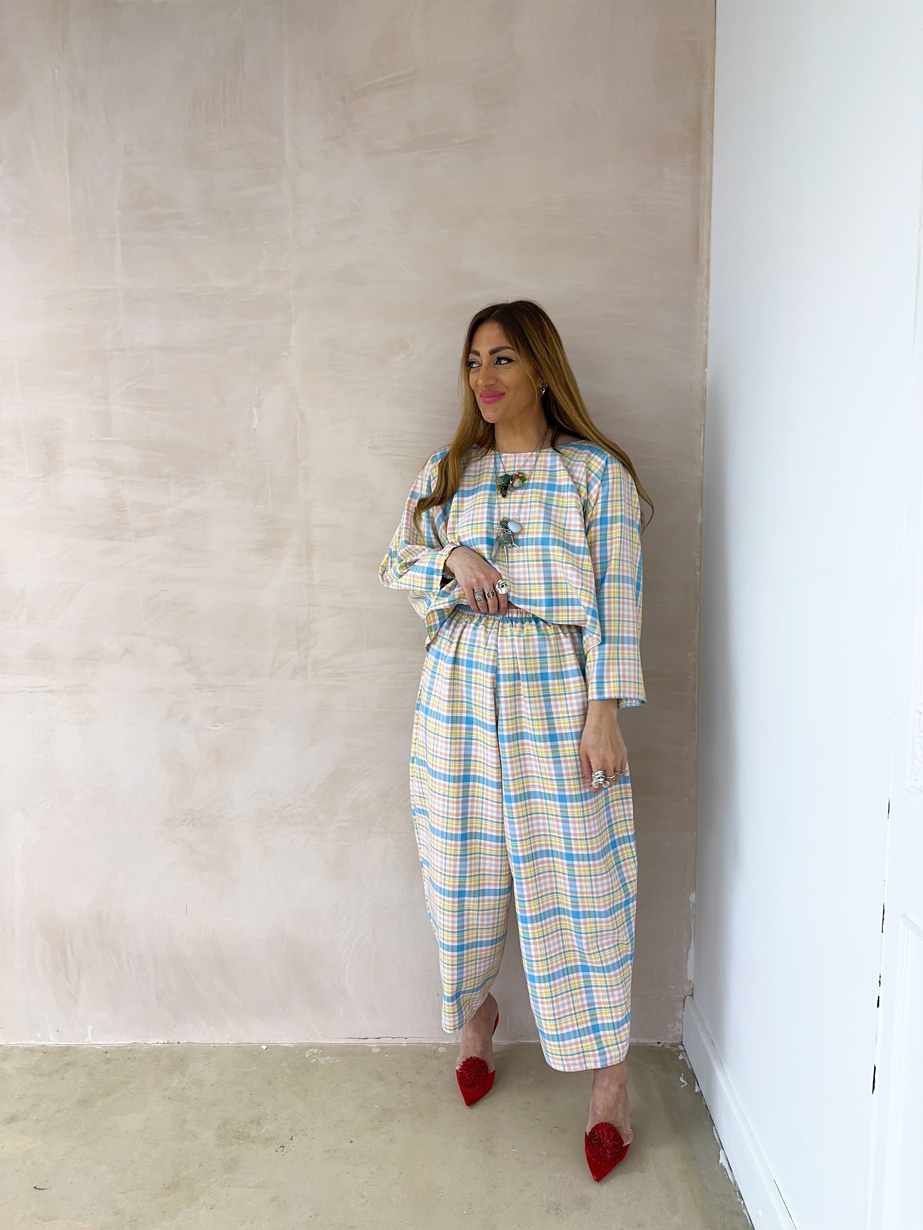 Muse Balloon Trousers In Pastel Tartan