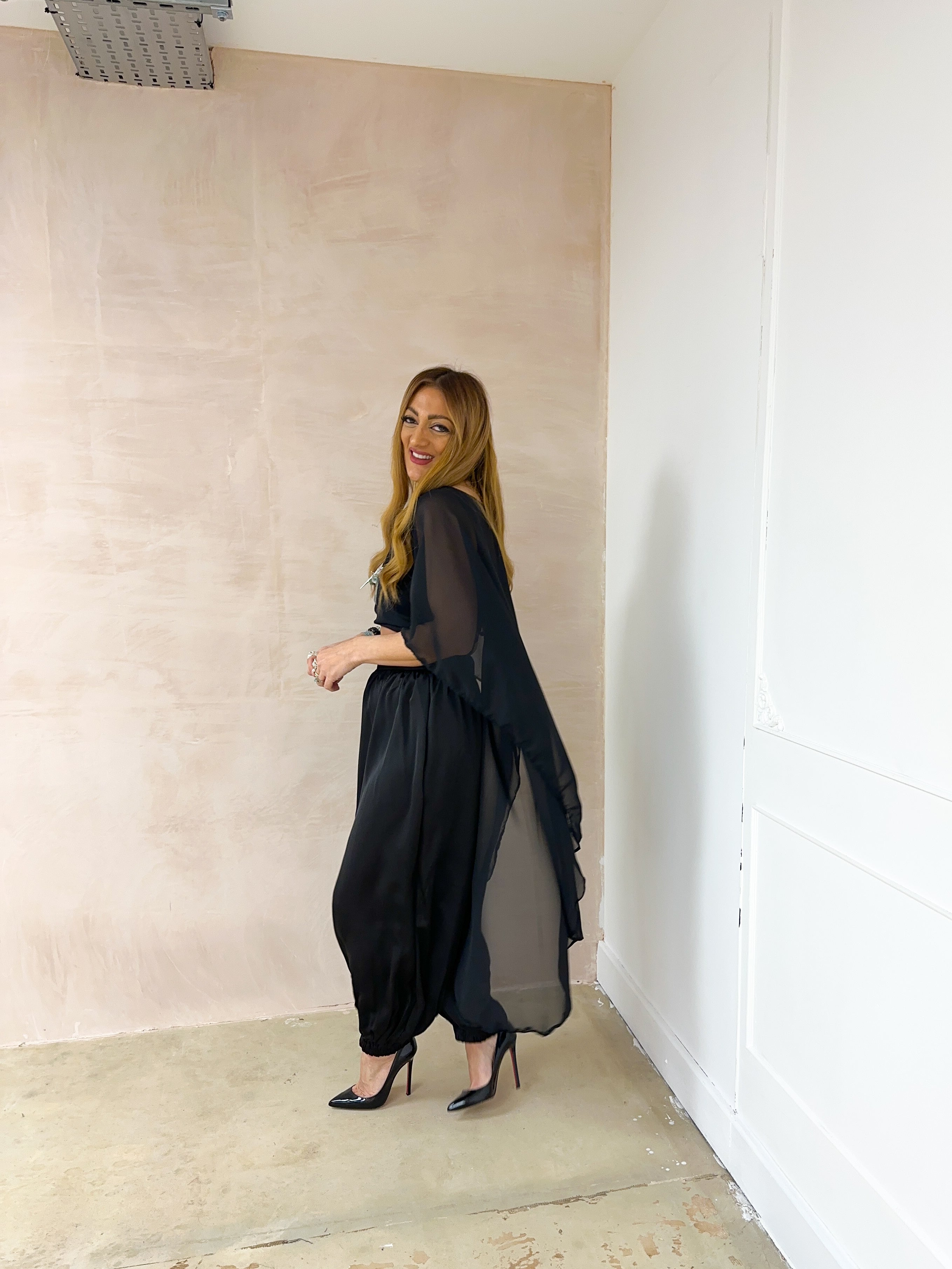 Aladdin Balloon Trousers In Black Satin