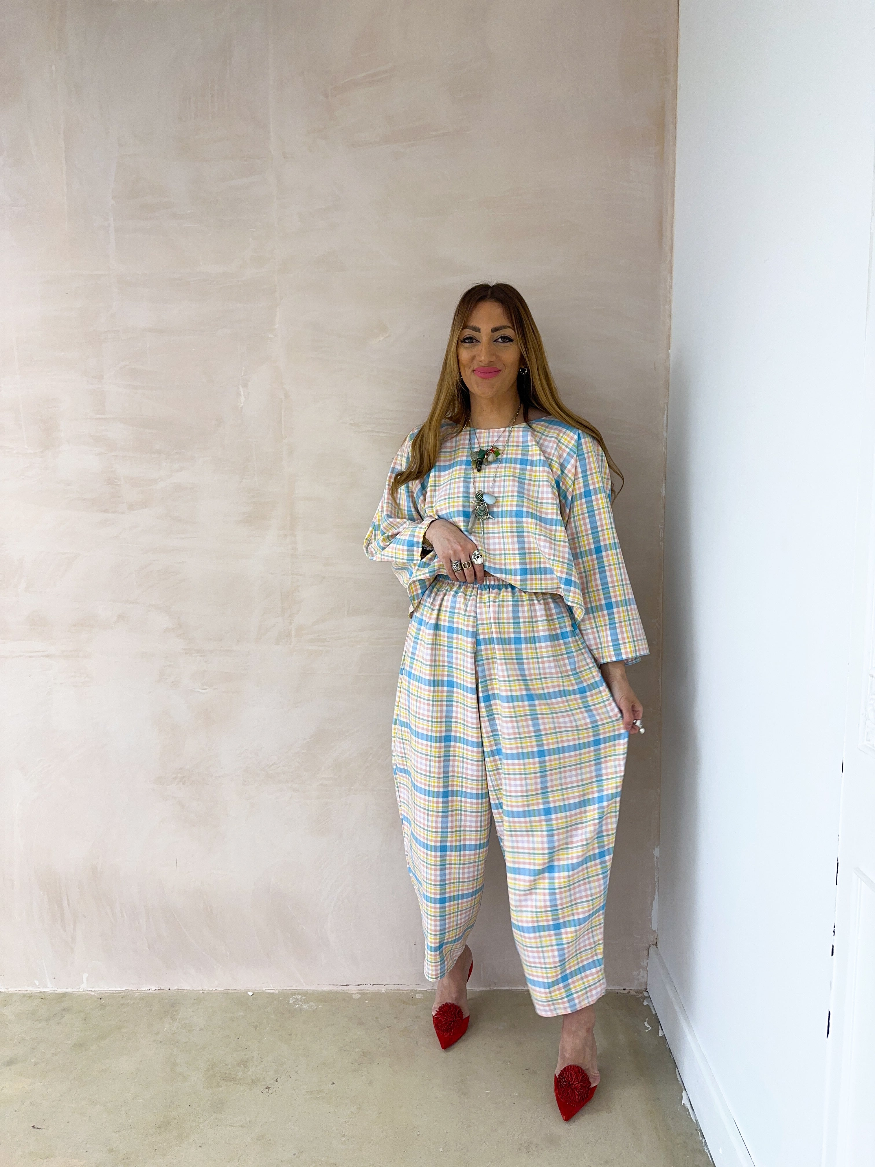 Muse Puff Sleeve Top In Pastel Tartan