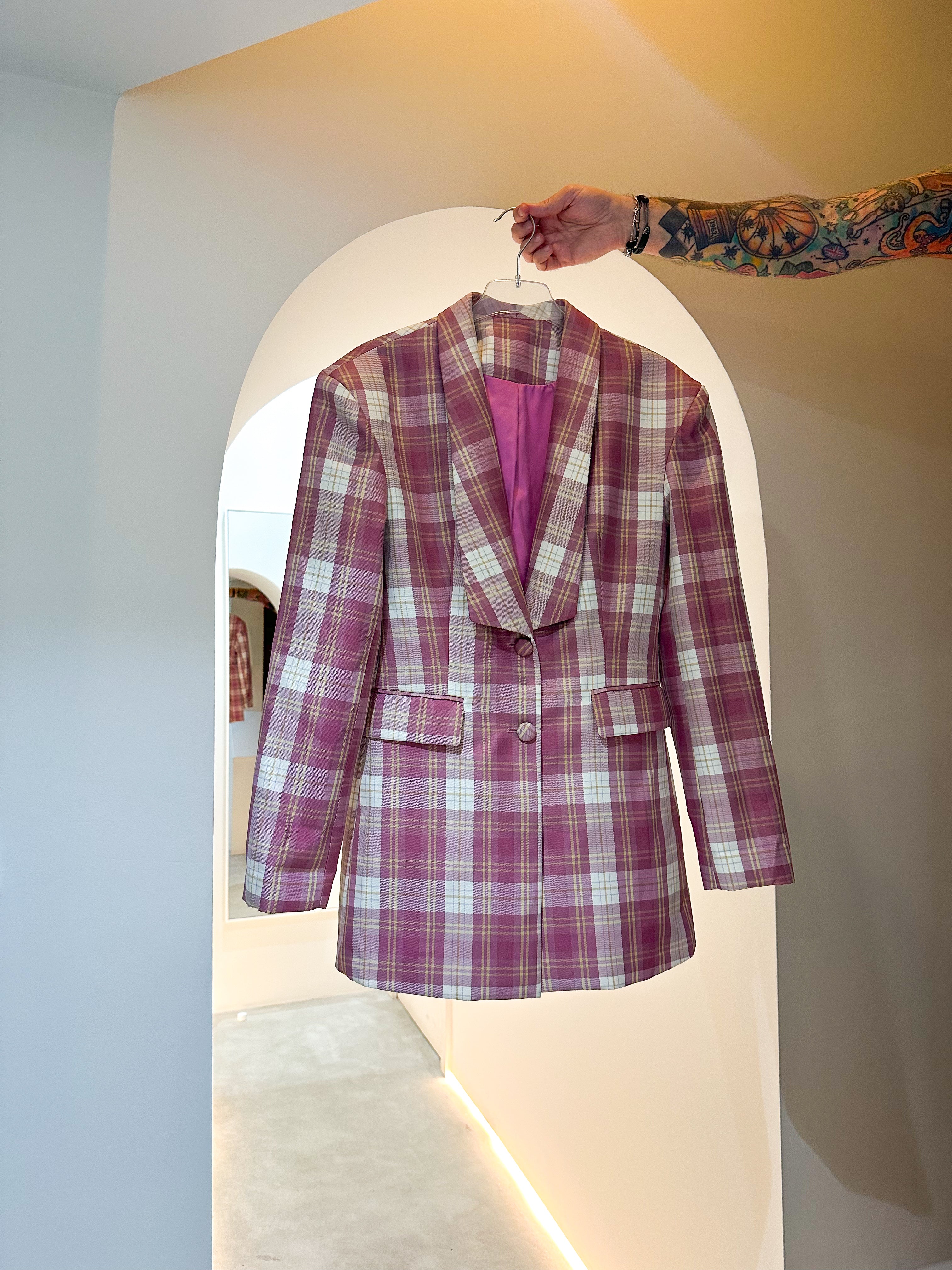 Tartan Check Blazer In Pink
