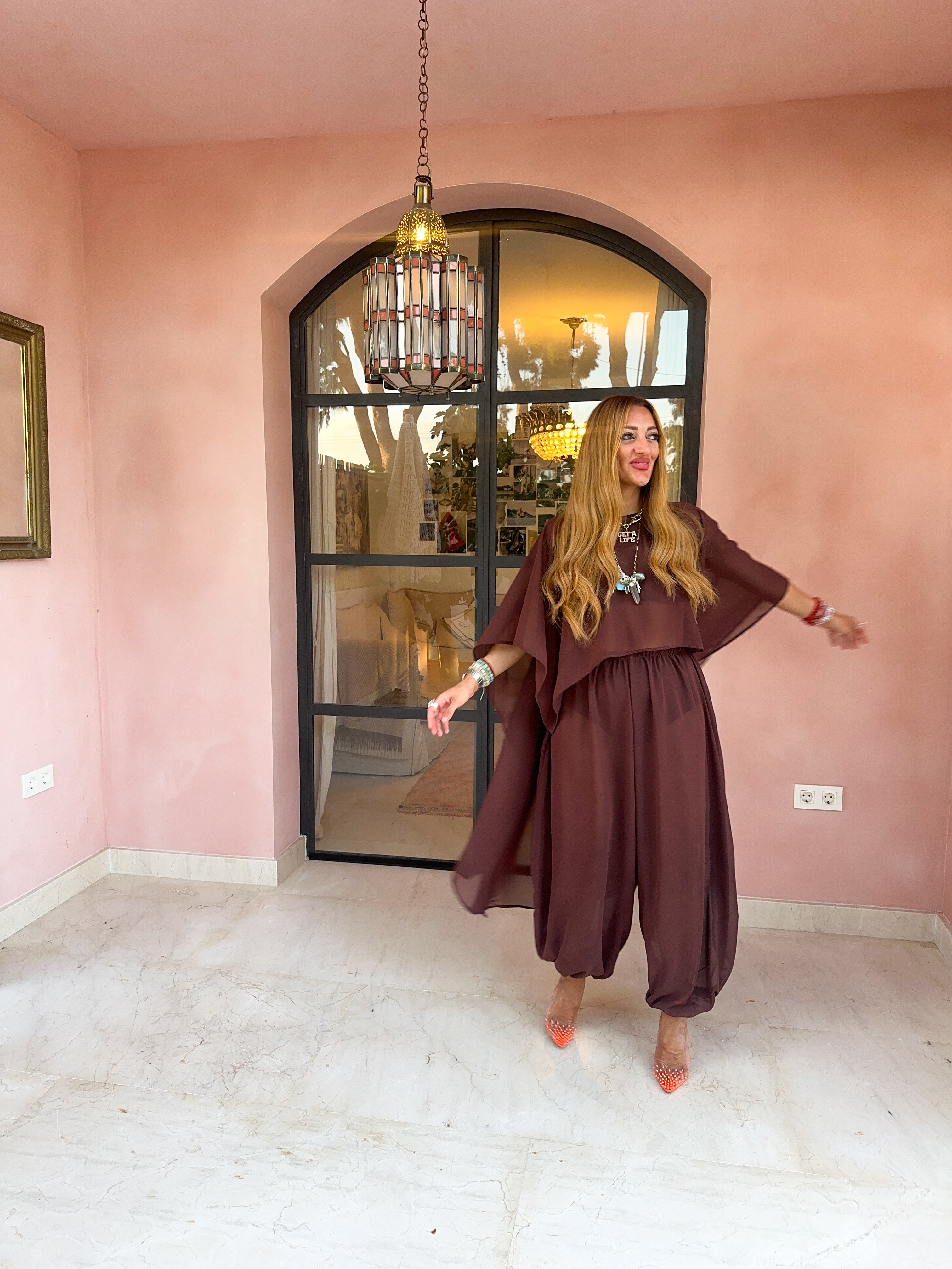 The Jasmine Aladdin Trousers In Brown Chiffon