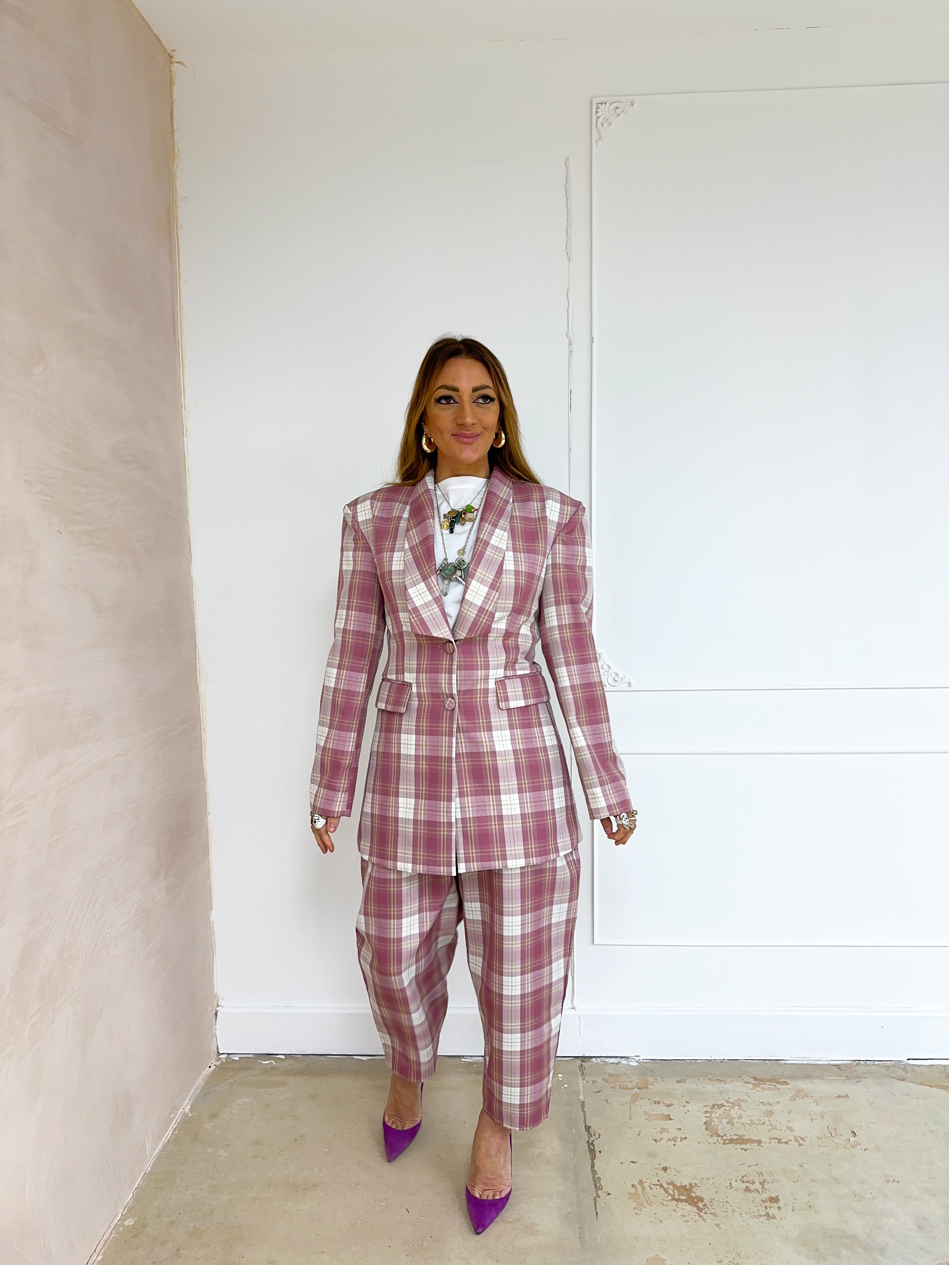 Tartan Check Blazer In Pink
