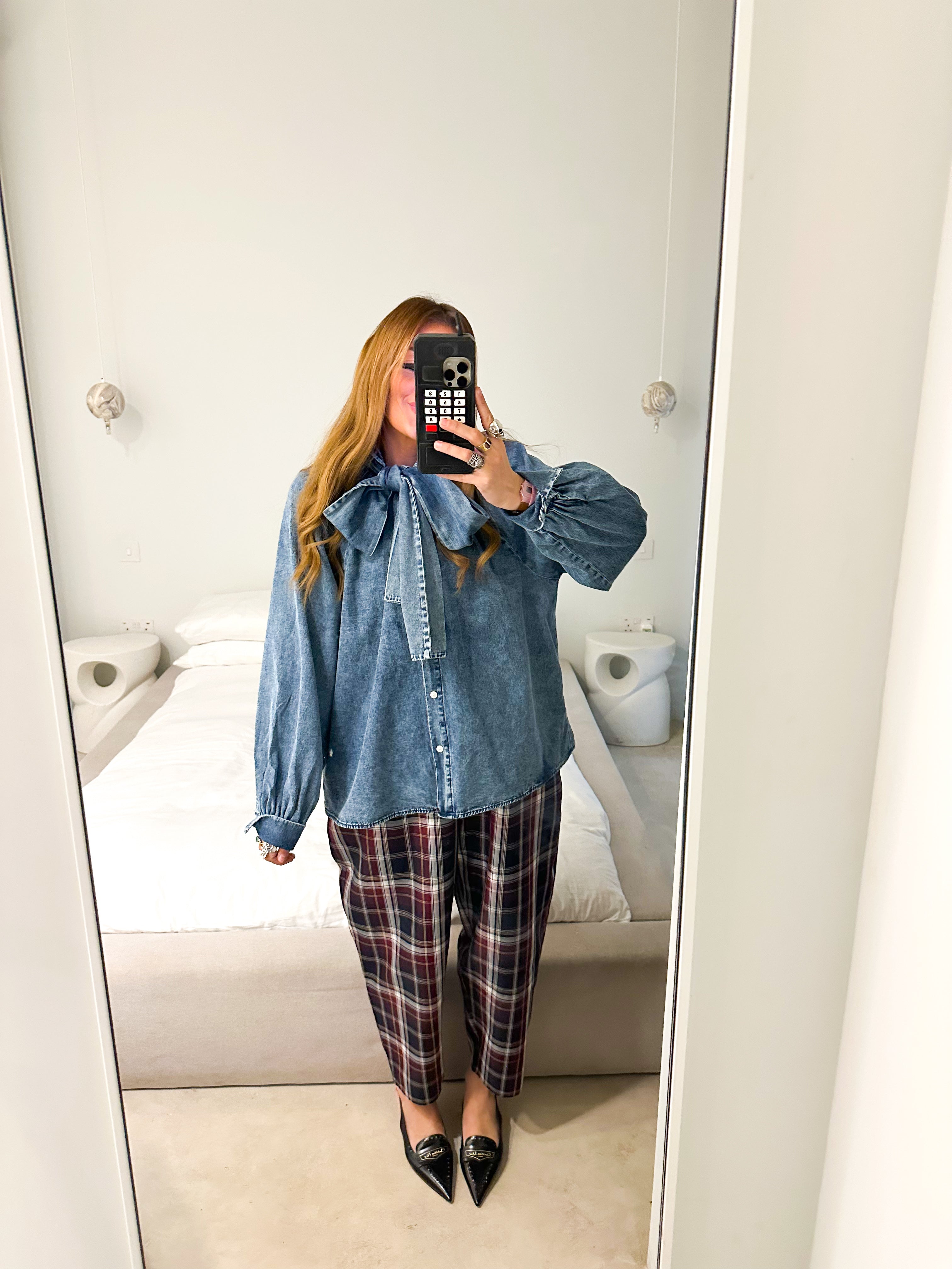 Bow Front Denim Shirt In Blue