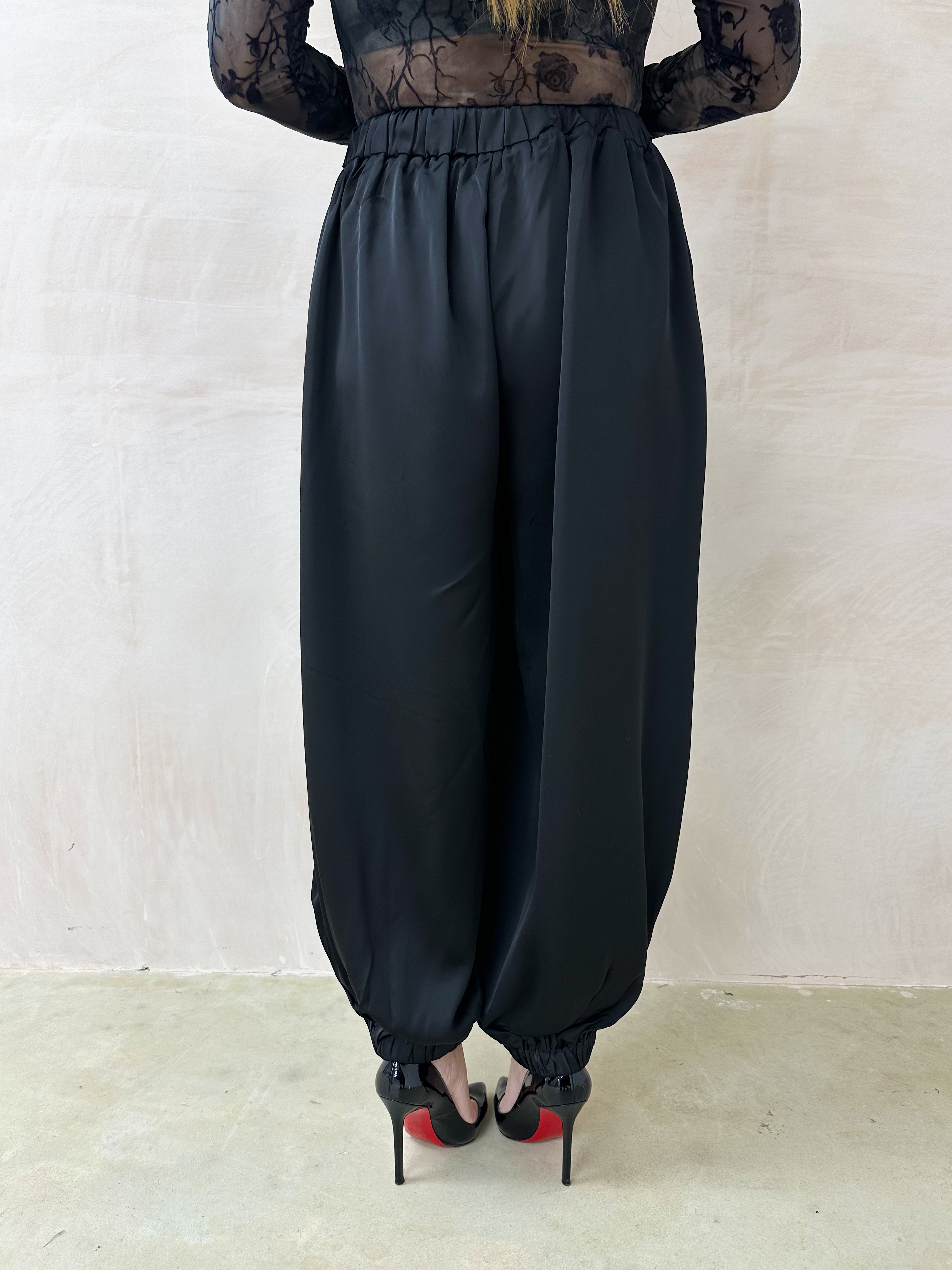 Aladdin Balloon Trousers In Black Satin