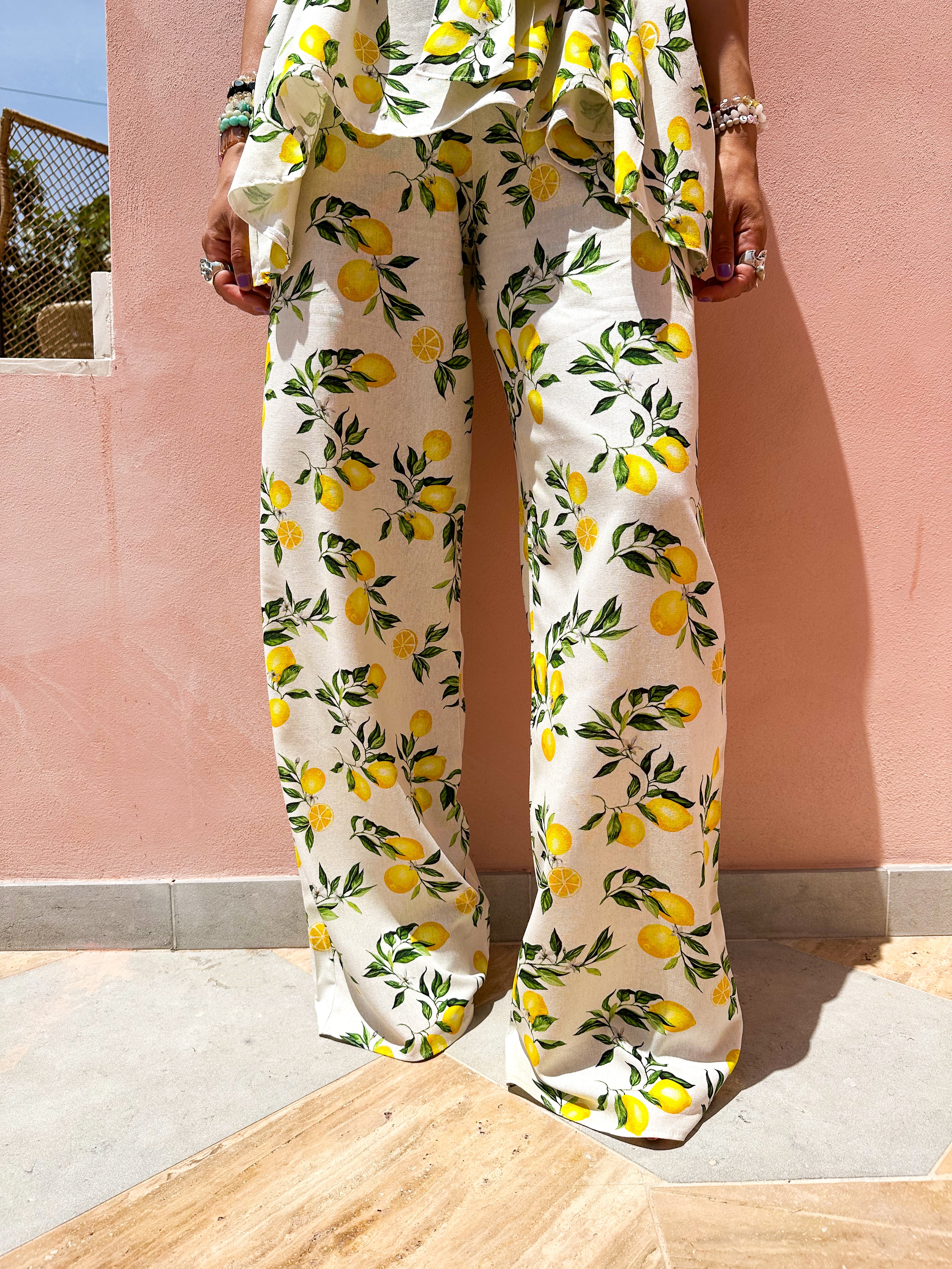 The Sorrento Wide Leg Trousers In Scattered Lemon Print